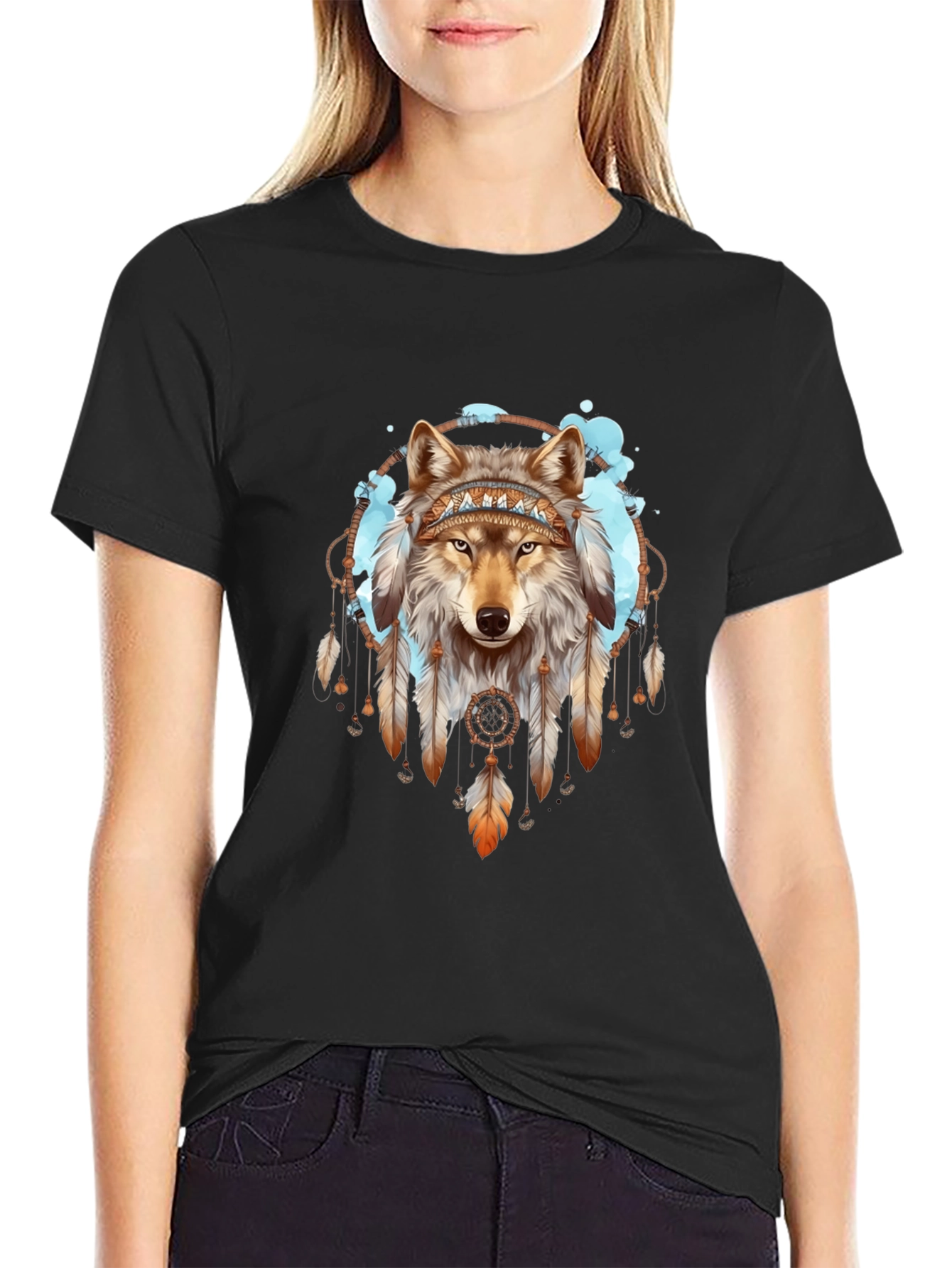 Wolf Dreamcatcher Graphic Tee - Native American Style Shirt