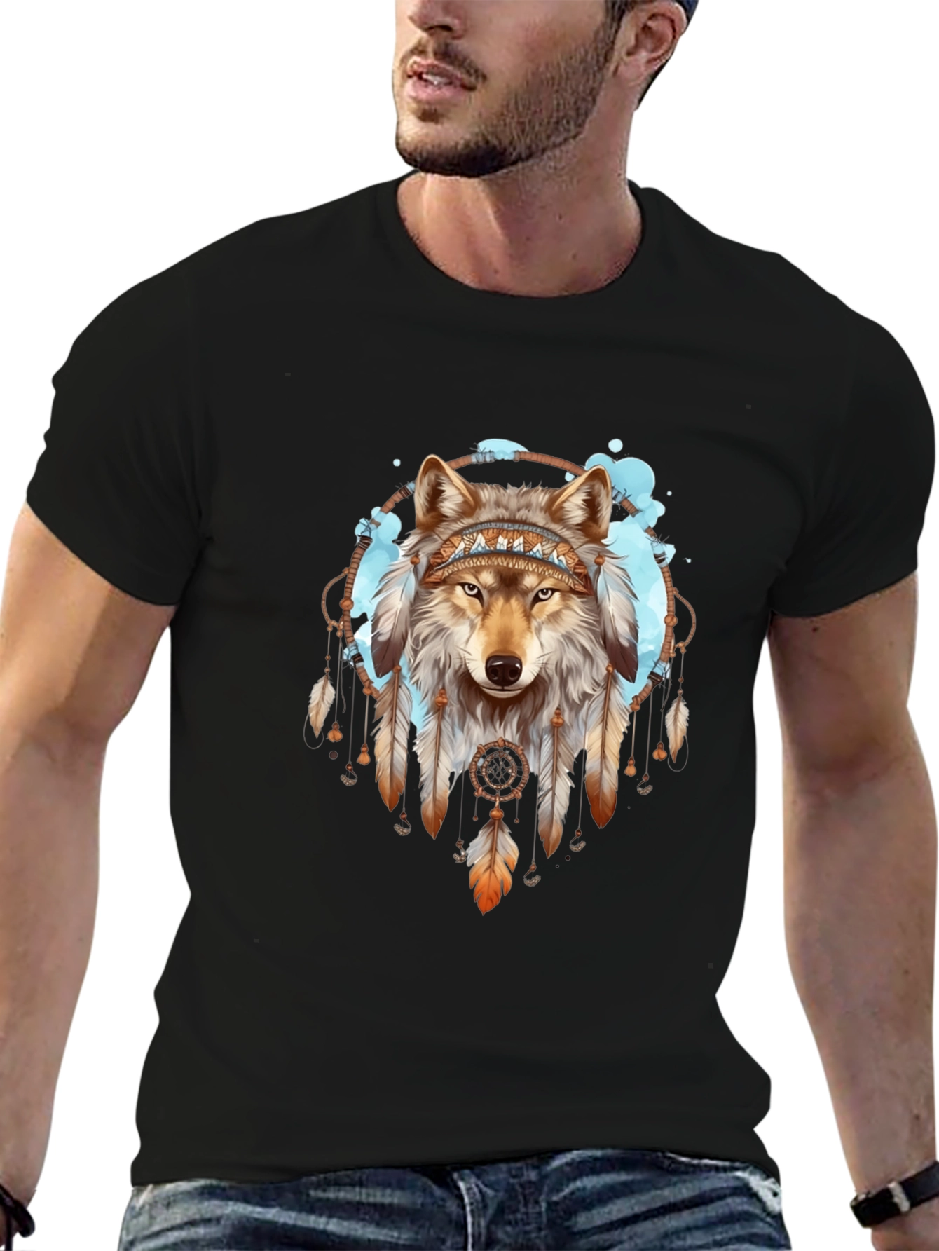 Wolf Dreamcatcher Graphic Tee - Native American Style Shirt