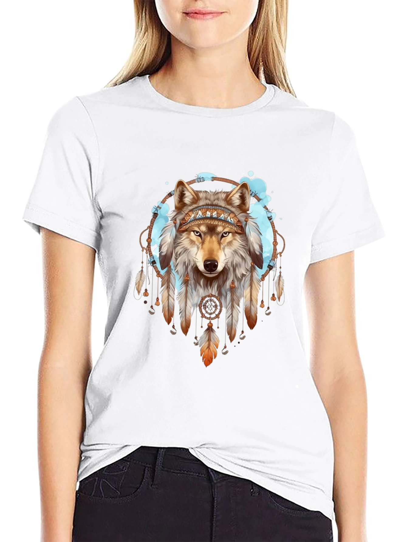 Wolf Dreamcatcher Graphic Tee - Native American Style Shirt