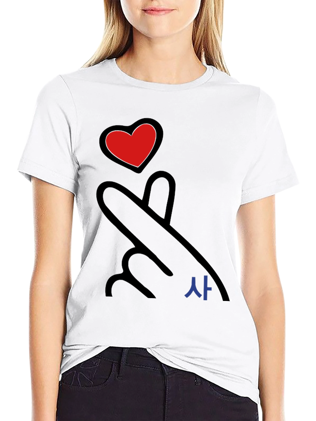 Heart Finger Love Sign Graphic Tee - Black