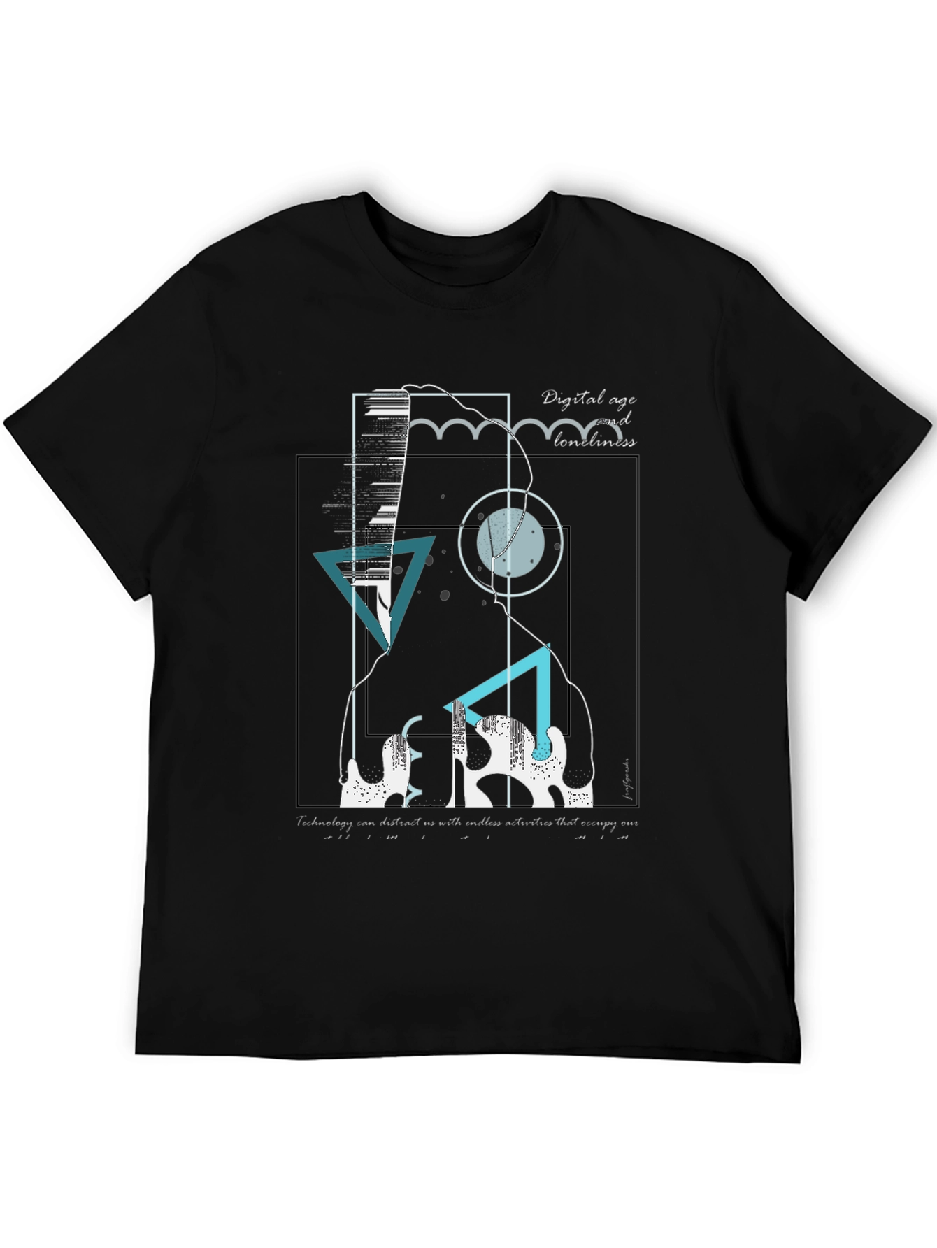 Abstract Digital Age Graphic Tee - Black