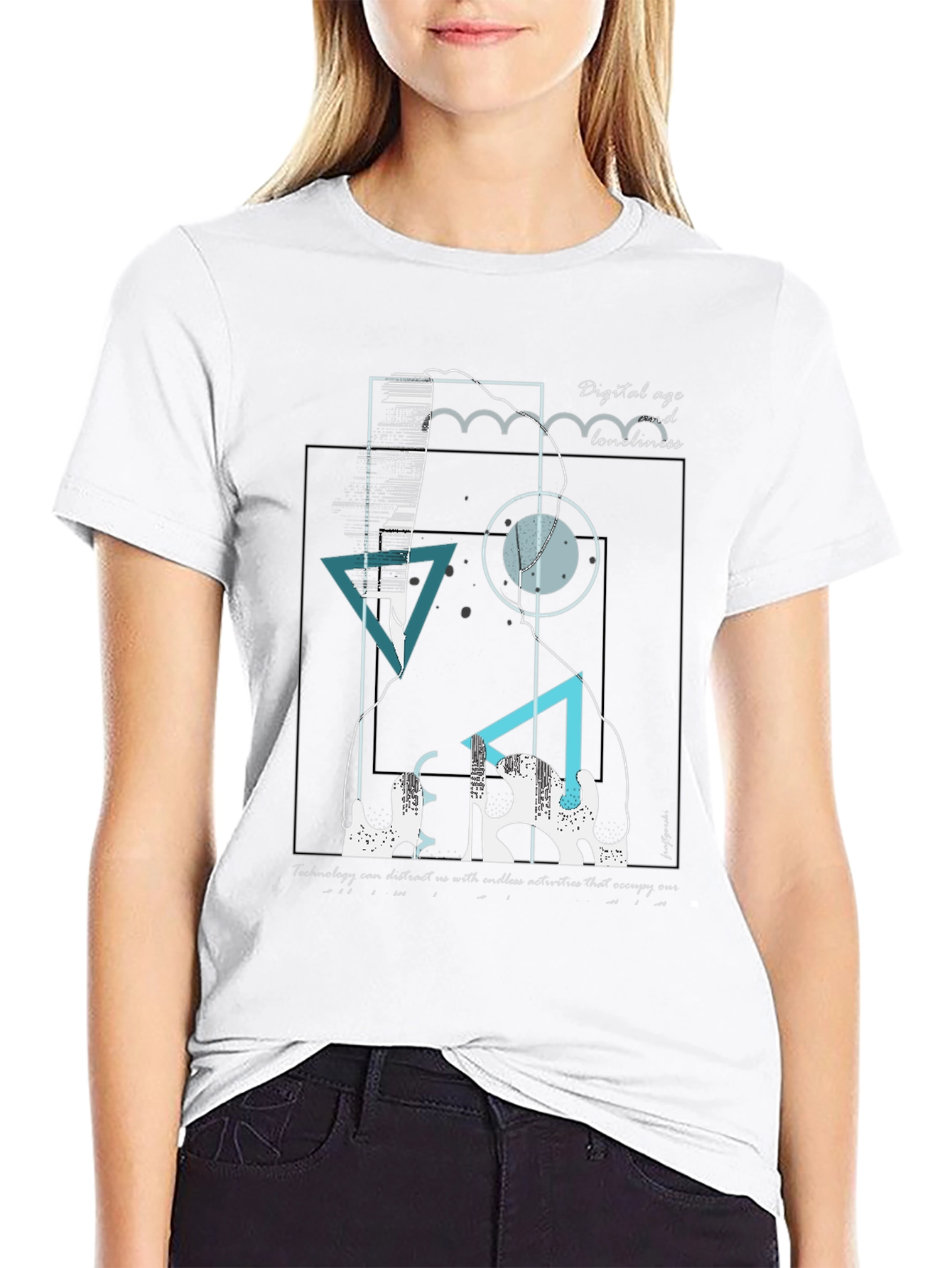 Abstract Digital Age Graphic Tee - Black