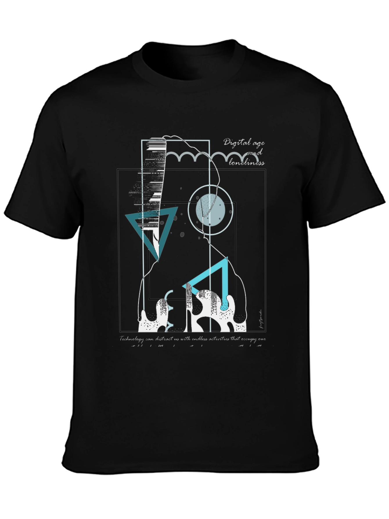Abstract Digital Age Graphic Tee - Black