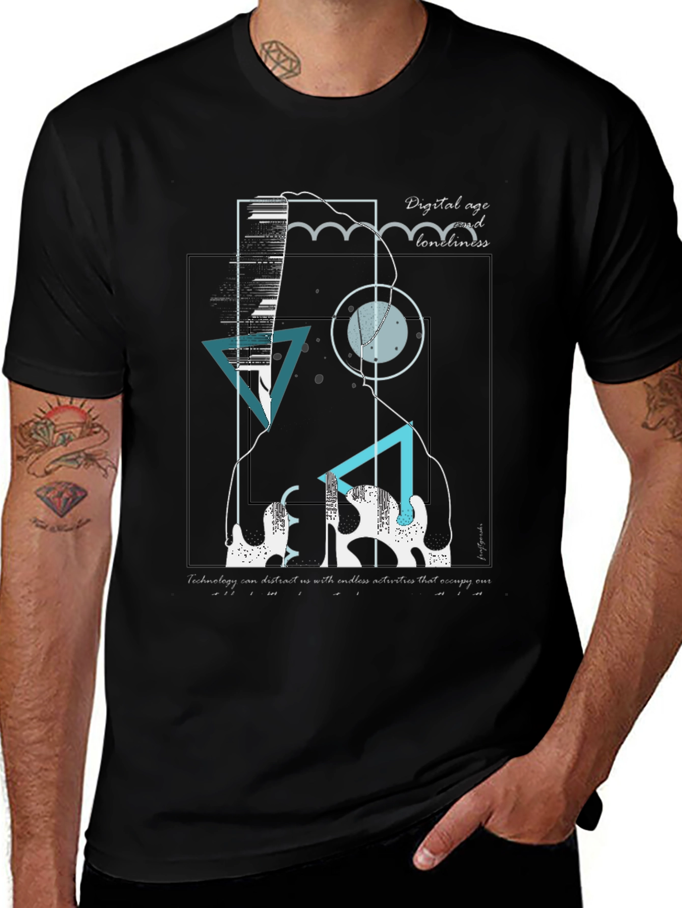 Abstract Digital Age Graphic Tee - Black