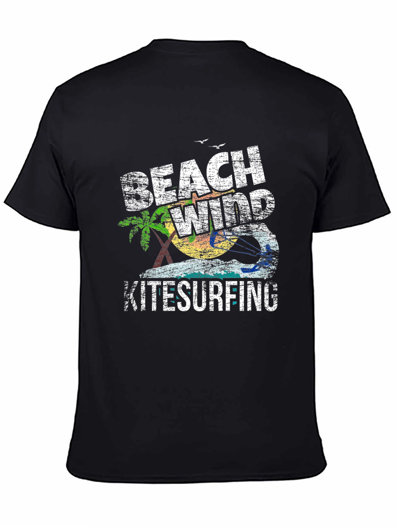 Beach Wind Kitesurfing Graphic Tee - Casual Black T-Shirt