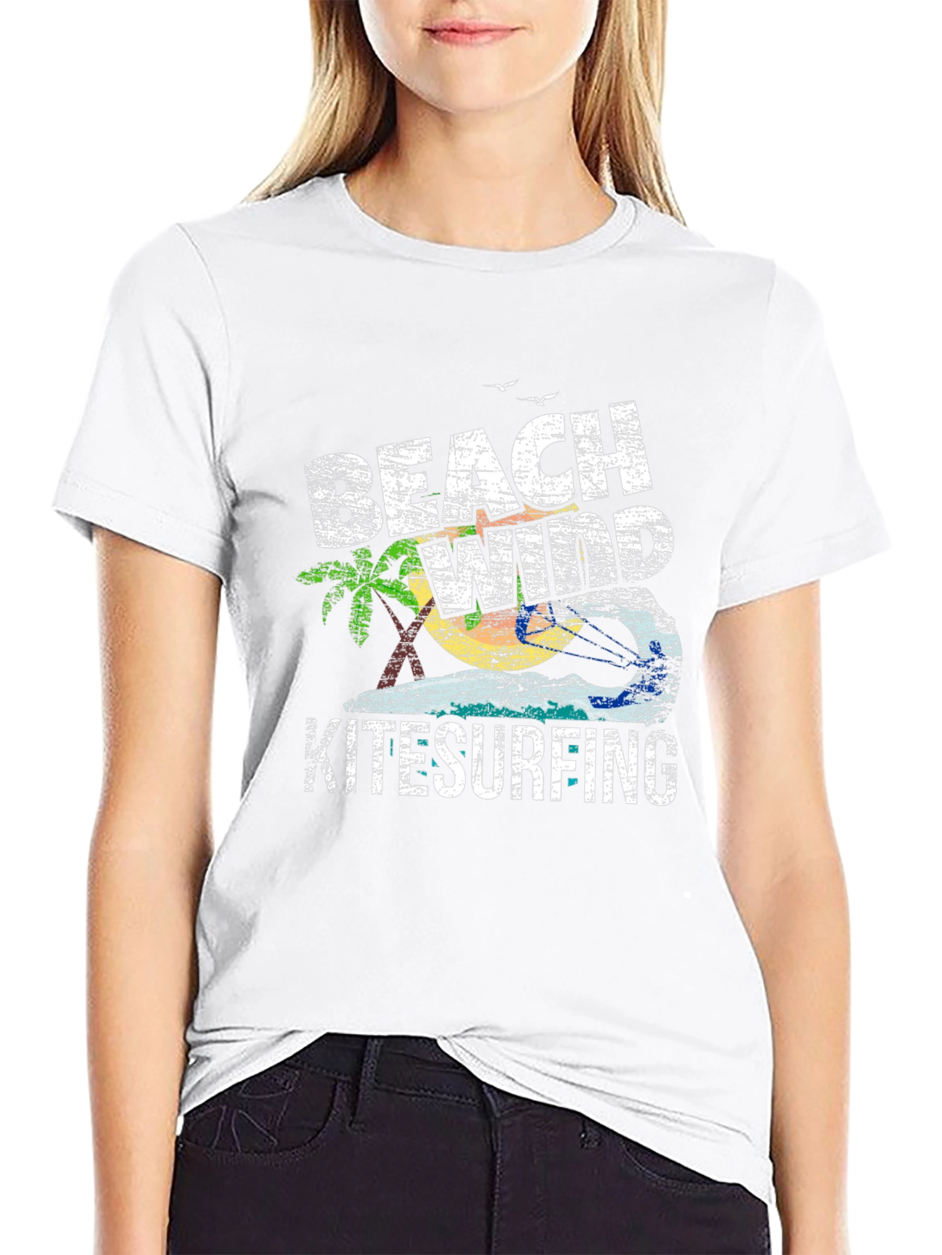Beach Wind Kitesurfing Graphic Tee - Casual Black T-Shirt