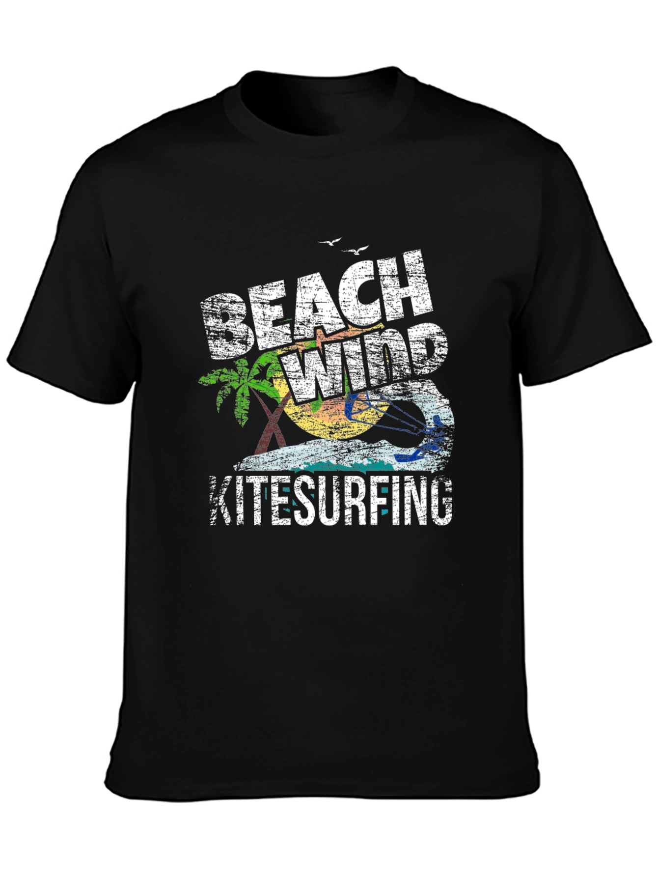 Beach Wind Kitesurfing Graphic Tee - Casual Black T-Shirt