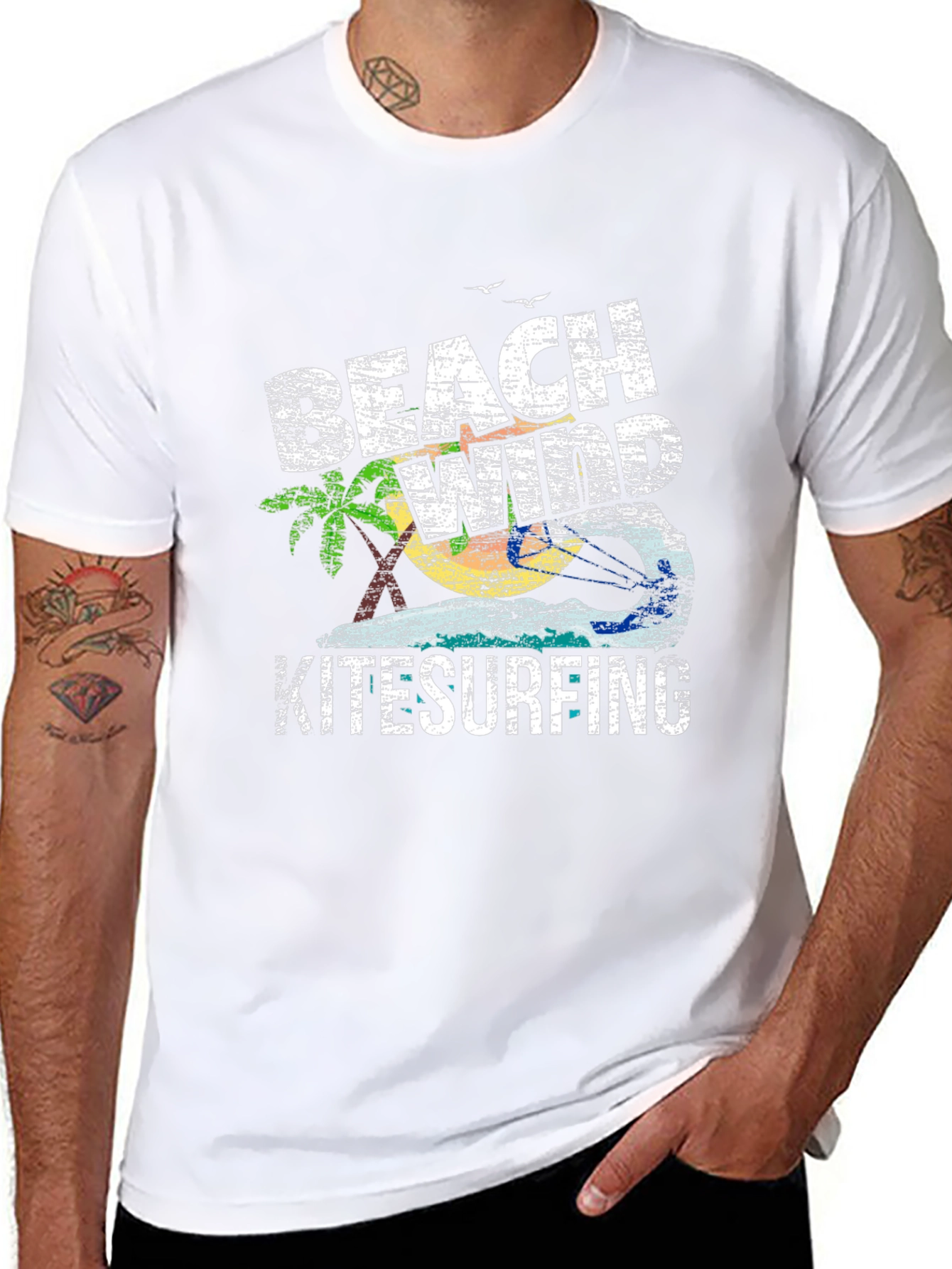 Beach Wind Kitesurfing Graphic Tee - Casual Black T-Shirt