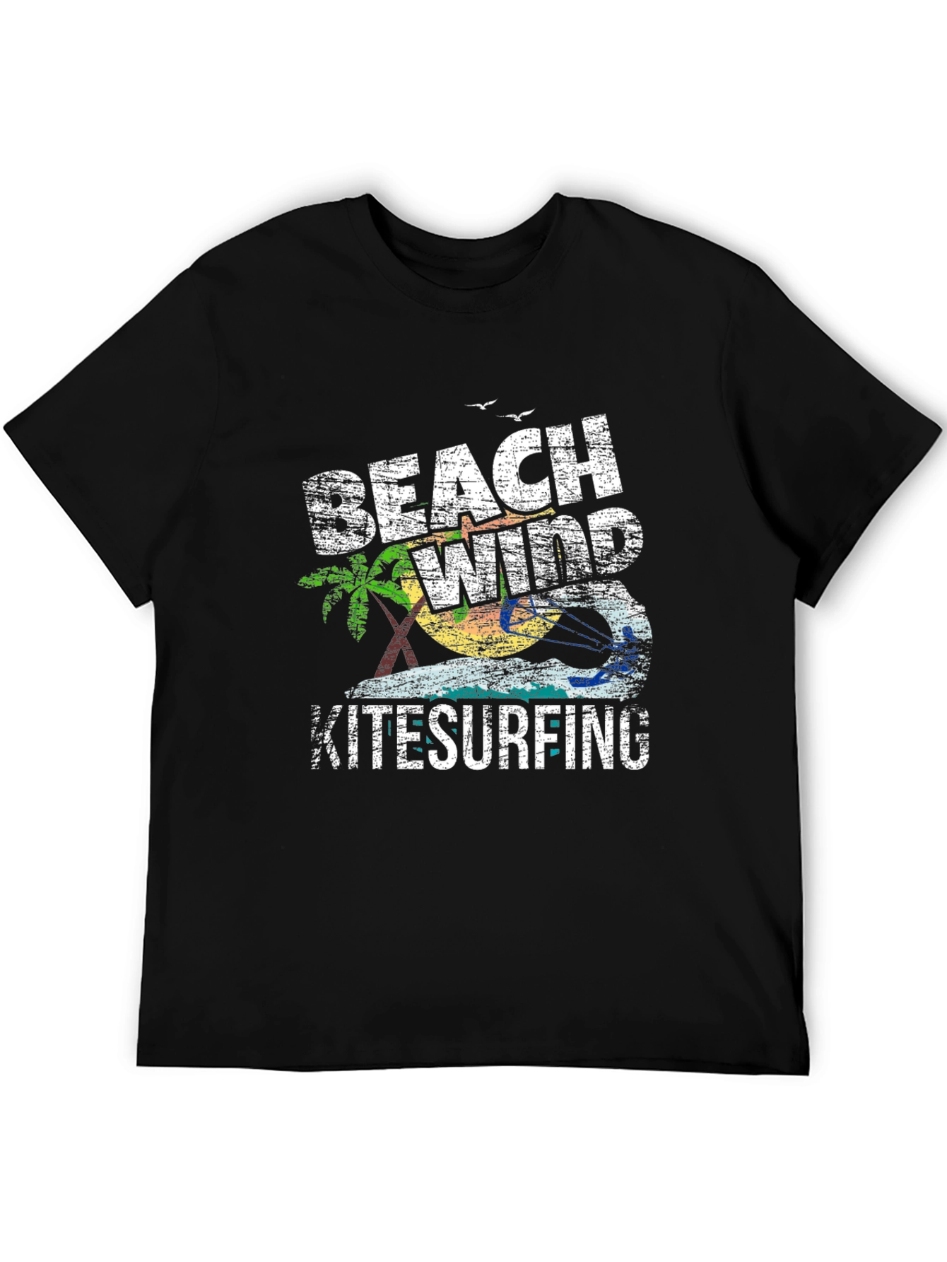 Beach Wind Kitesurfing Graphic Tee - Casual Black T-Shirt