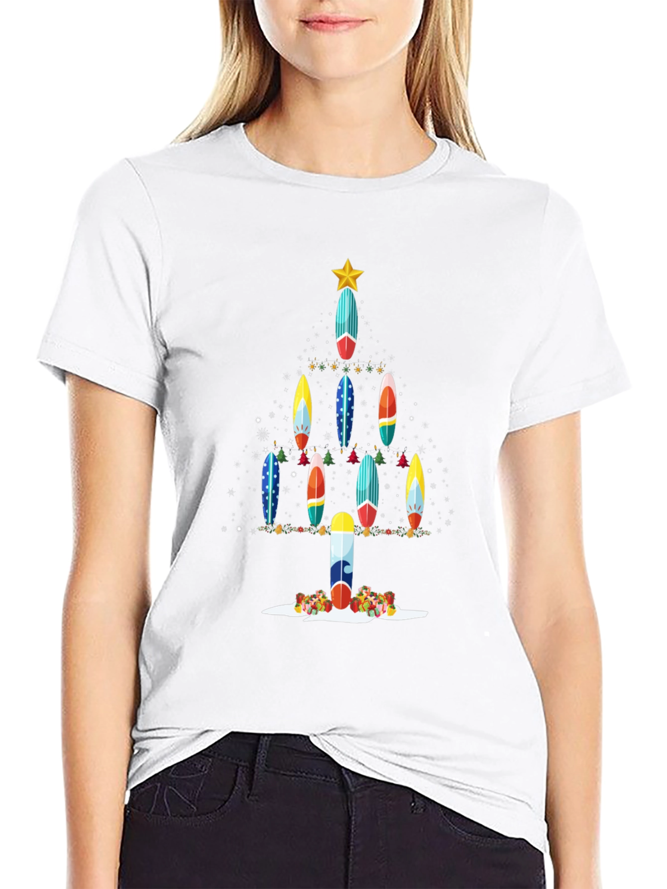 Surfboard Christmas Tree T-Shirt
