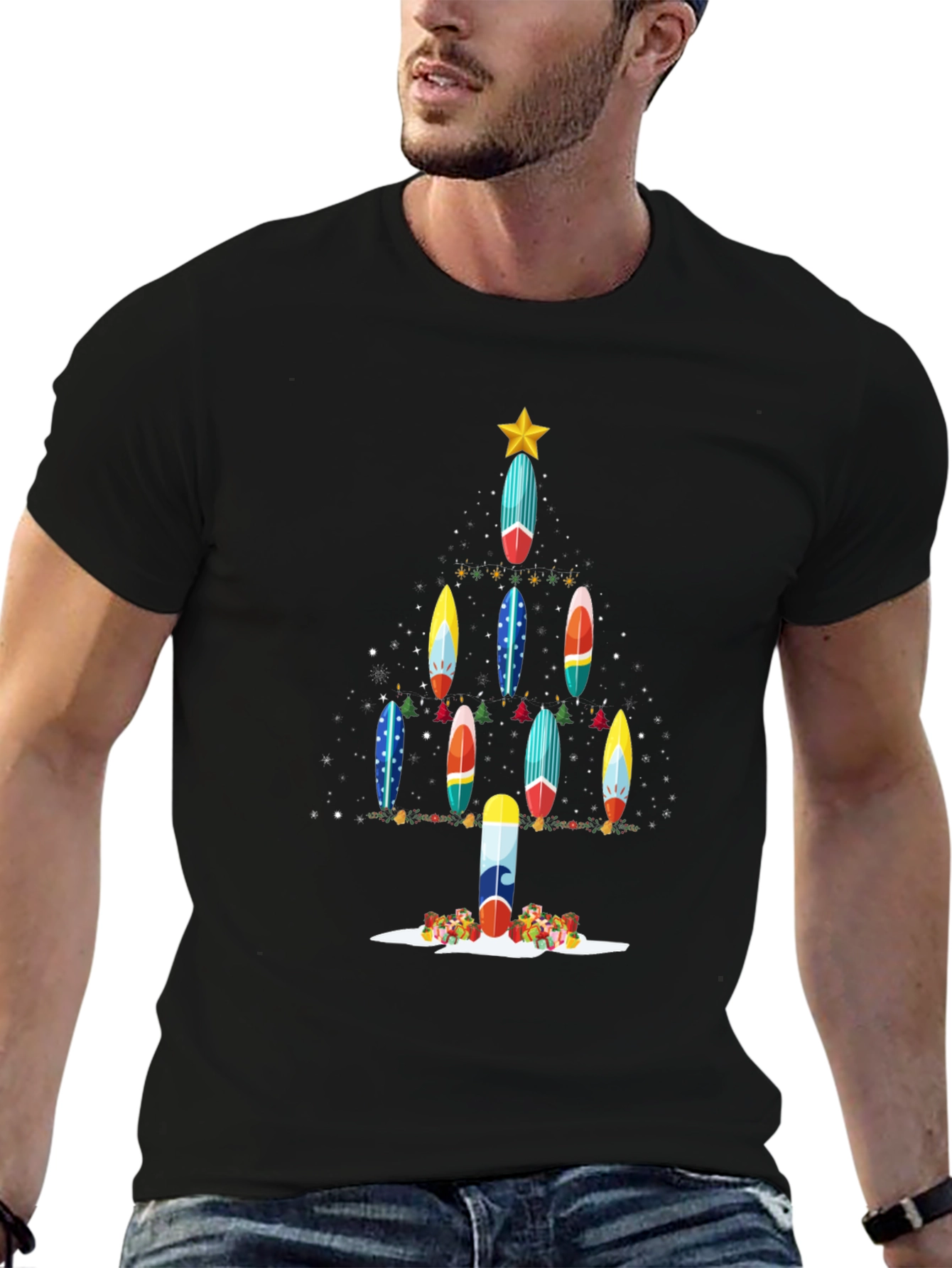 Surfboard Christmas Tree T-Shirt