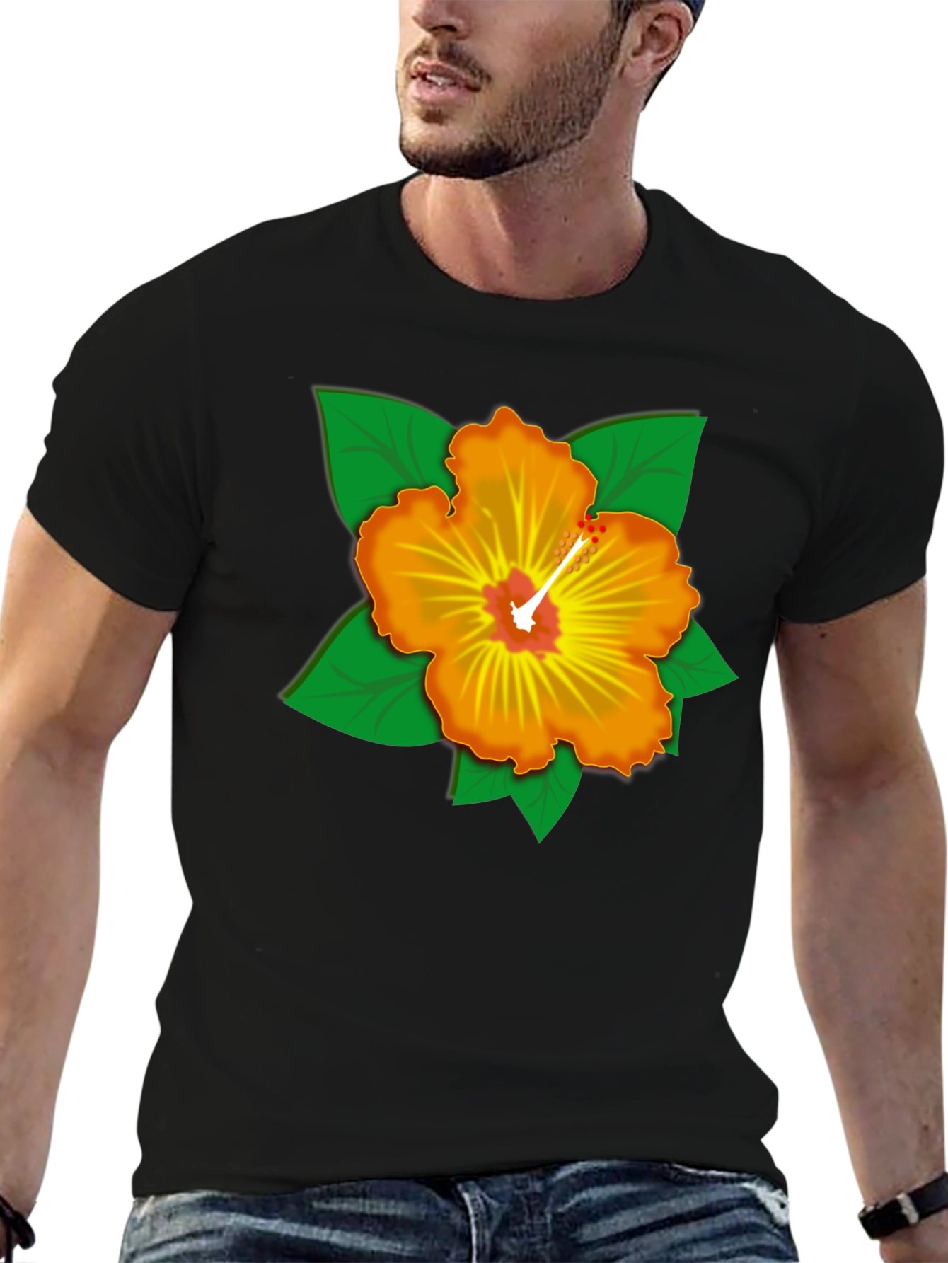 Hibiscus Graphic Black T-Shirt - Tropical Style