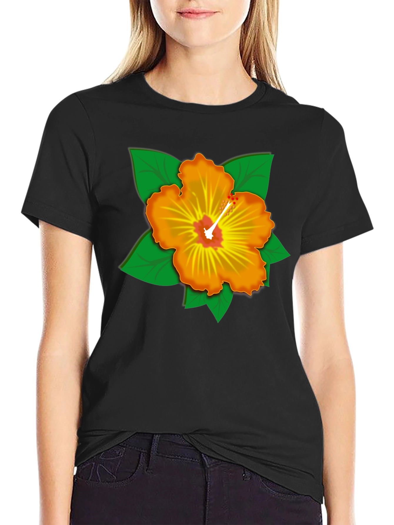 Hibiscus Graphic Black T-Shirt - Tropical Style