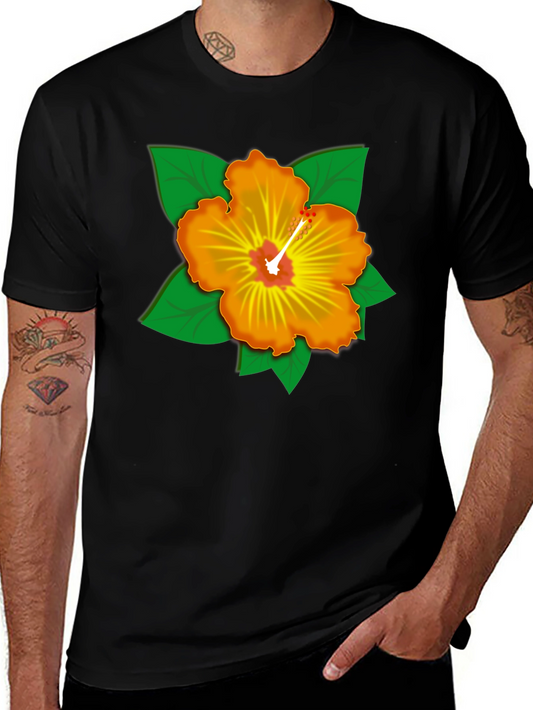 Hibiscus Graphic Black T-Shirt - Tropical Style