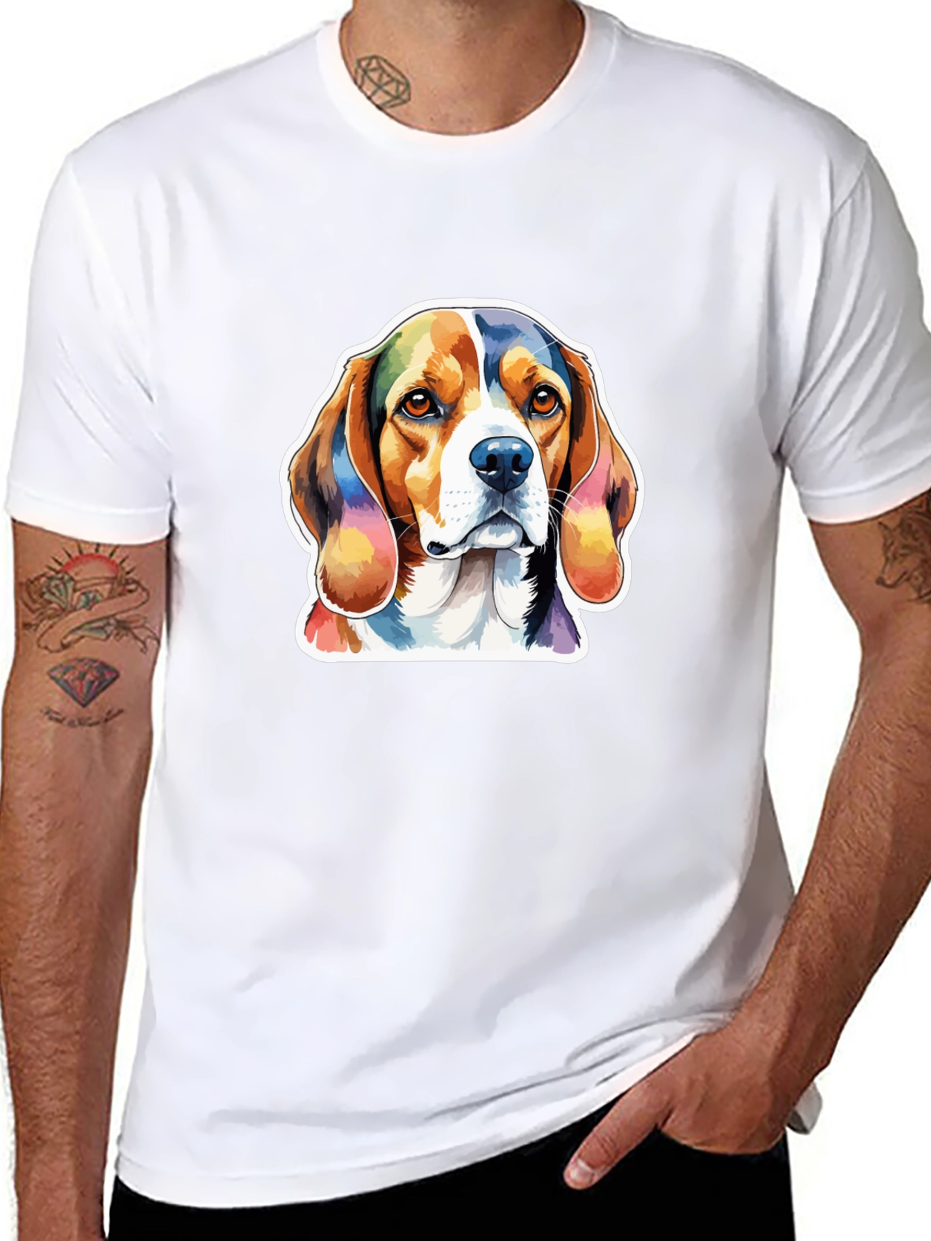 Dog Lover Tee - Rainbow Beagle Graphic