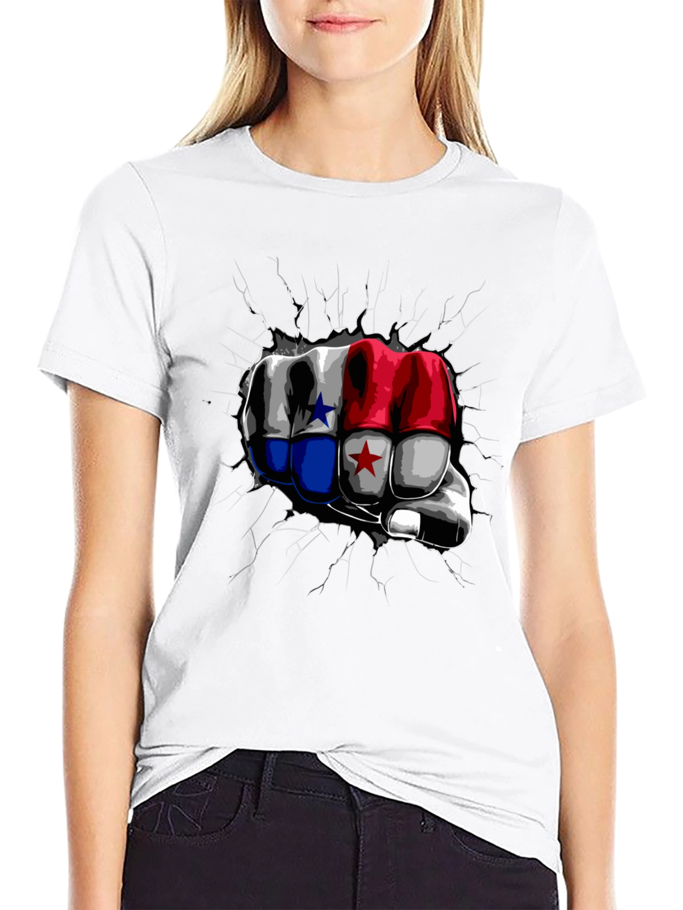 Panama Flag Fist Breaking Wall Mens Black T-Shirt