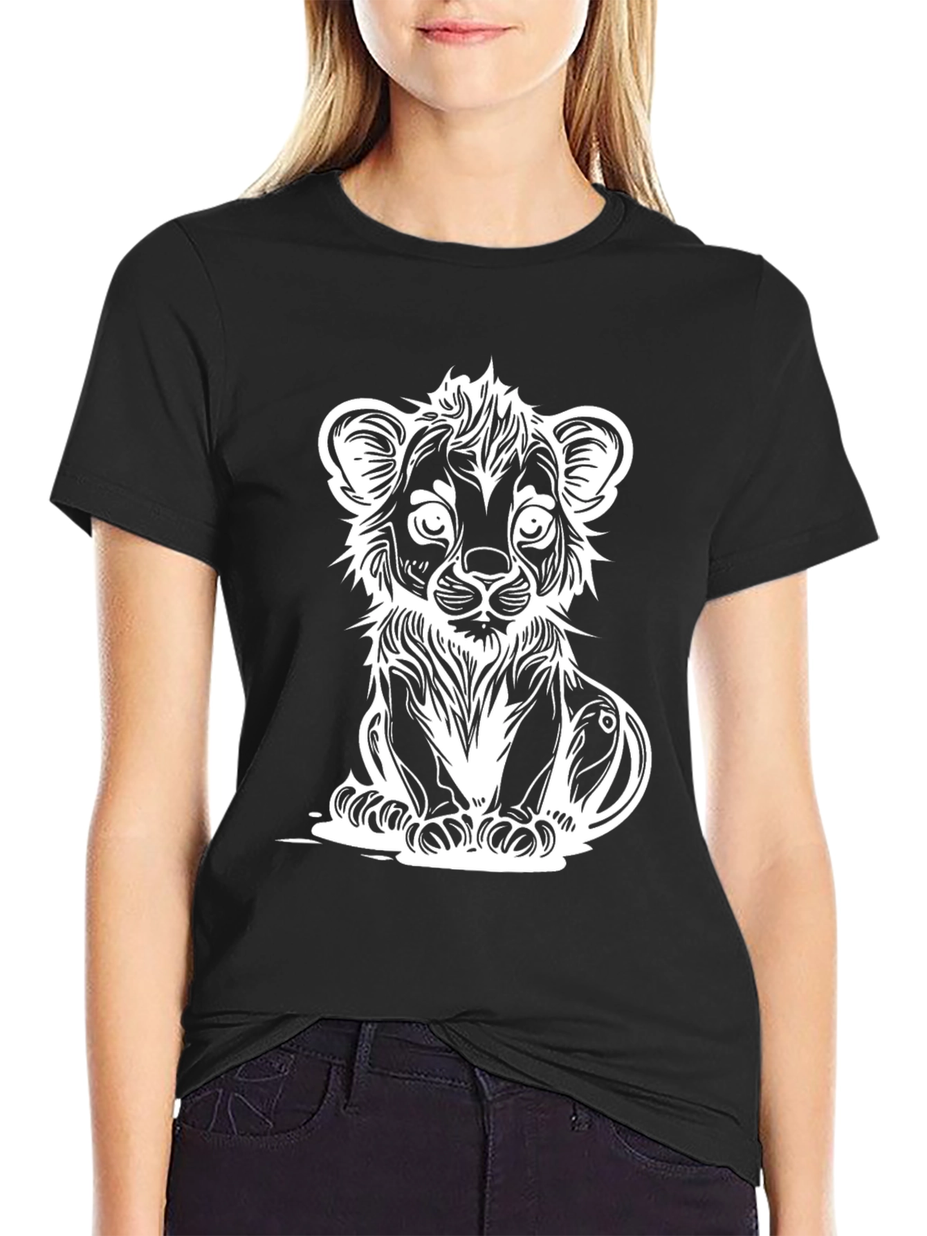 Lion Cub Graphic Tee - Black Cotton T-Shirt