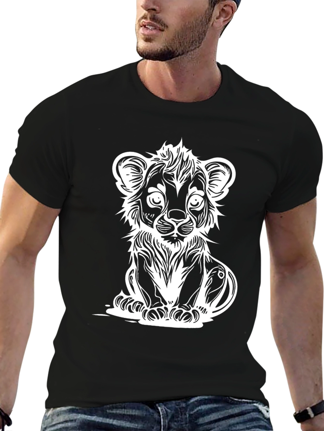 Lion Cub Graphic Tee - Black Cotton T-Shirt