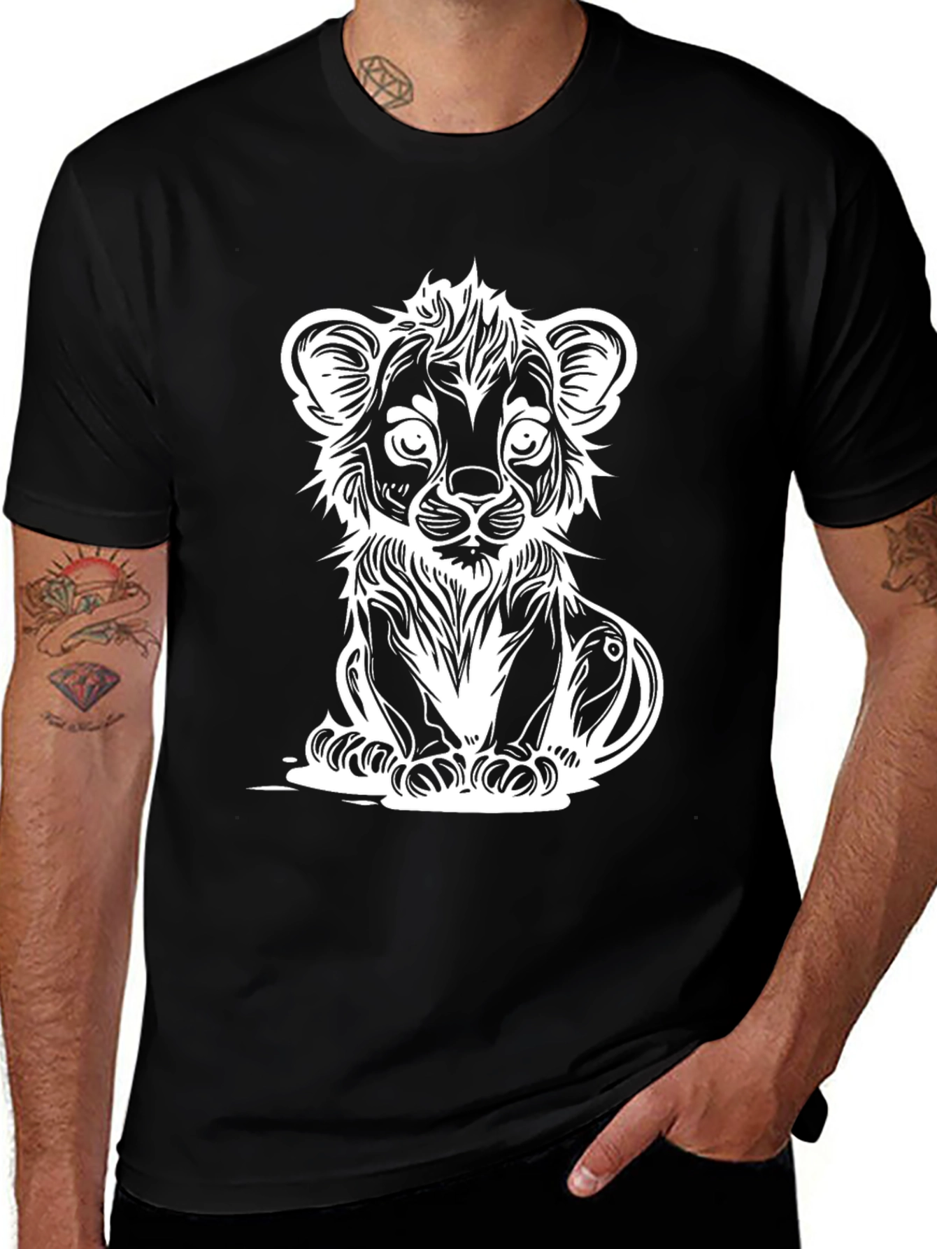 Lion Cub Graphic Tee - Black Cotton T-Shirt