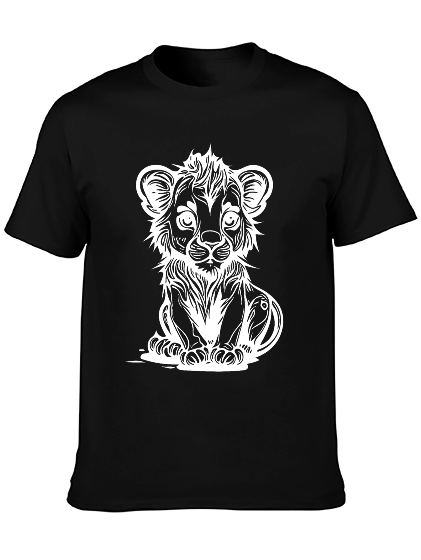 Lion Cub Graphic Tee - Black Cotton T-Shirt