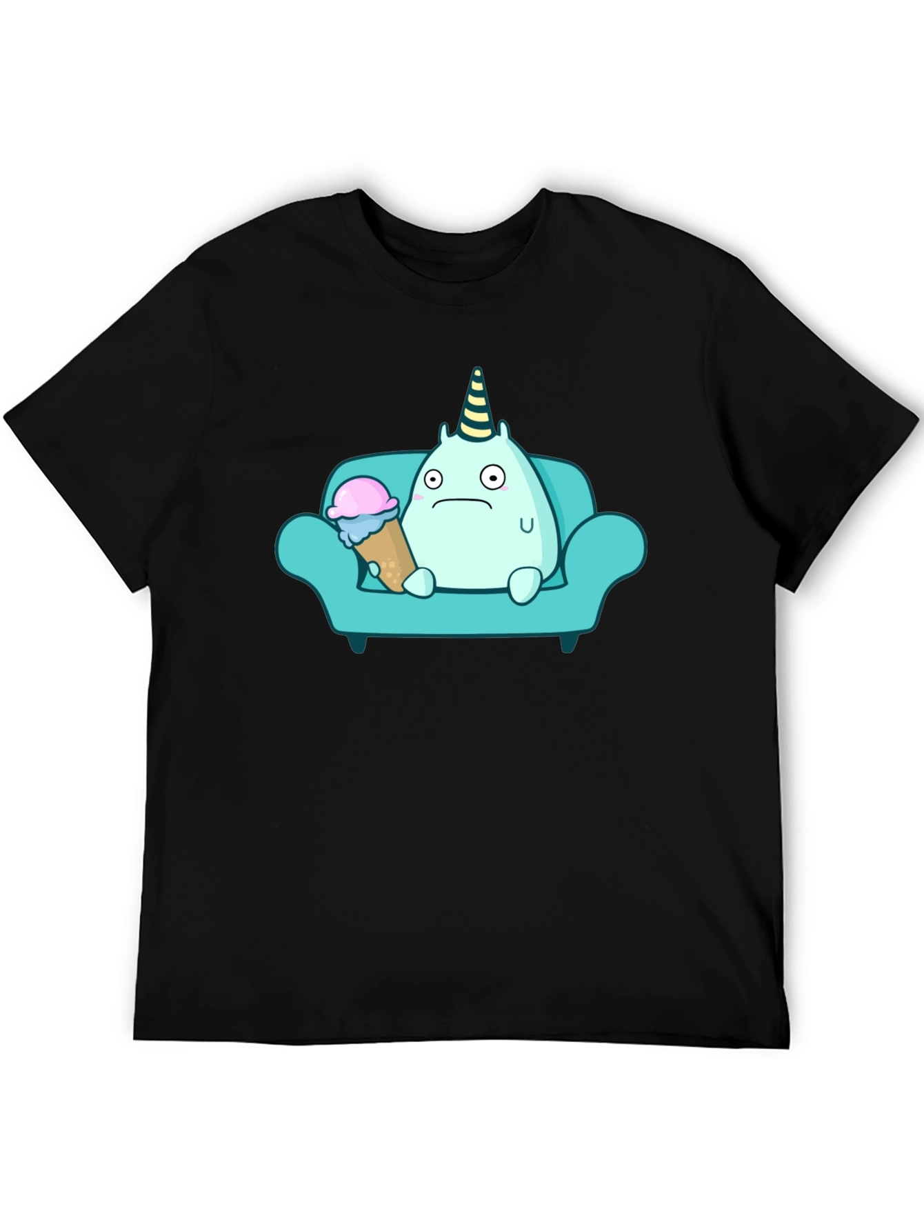 Sad Monster Eating Ice Cream on Couch T-Shirt