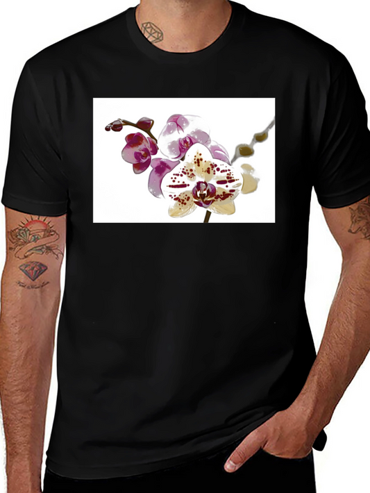 Floral Orchid Print Black T-Shirt
