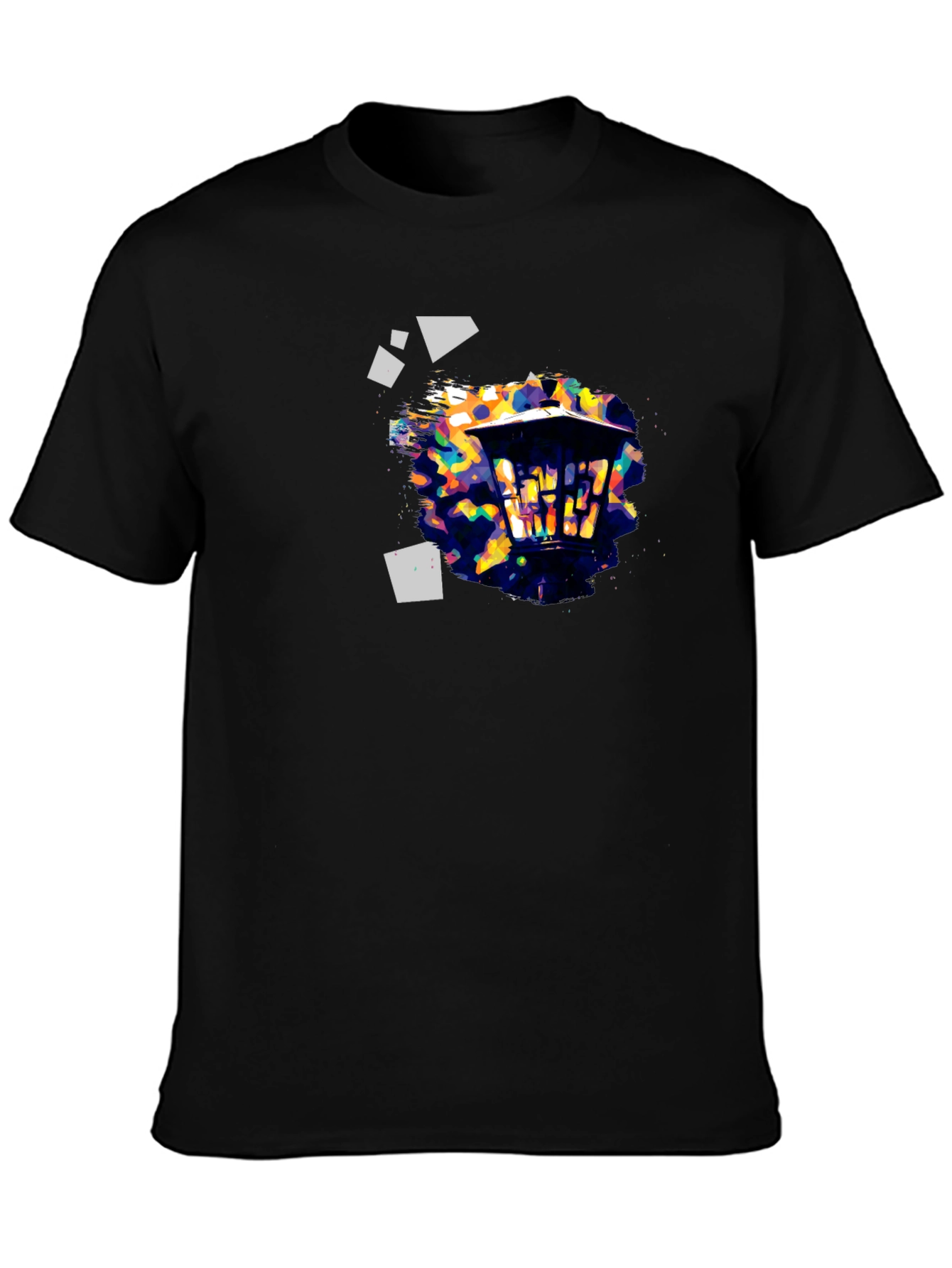 Abstract Geometric Lantern Print Black T-Shirt