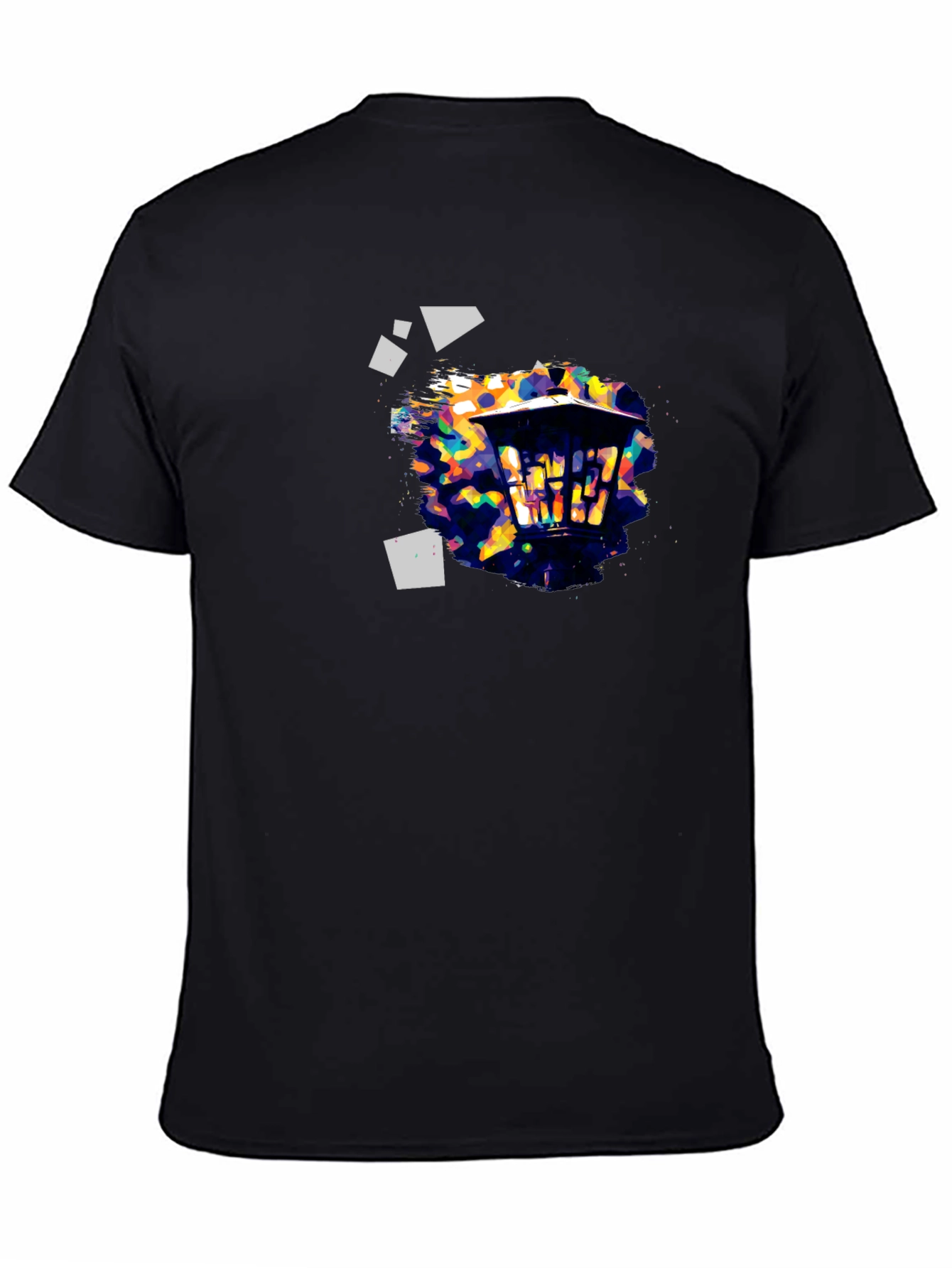 Abstract Geometric Lantern Print Black T-Shirt