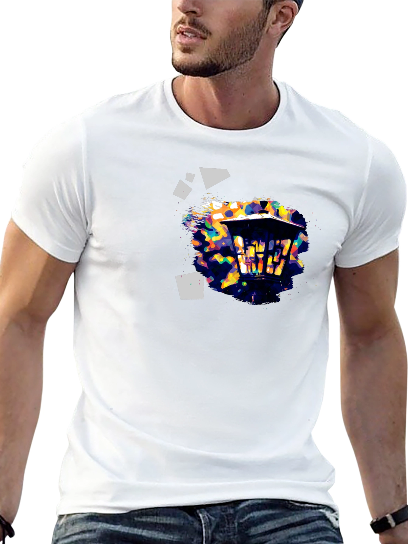 Abstract Geometric Lantern Print Black T-Shirt