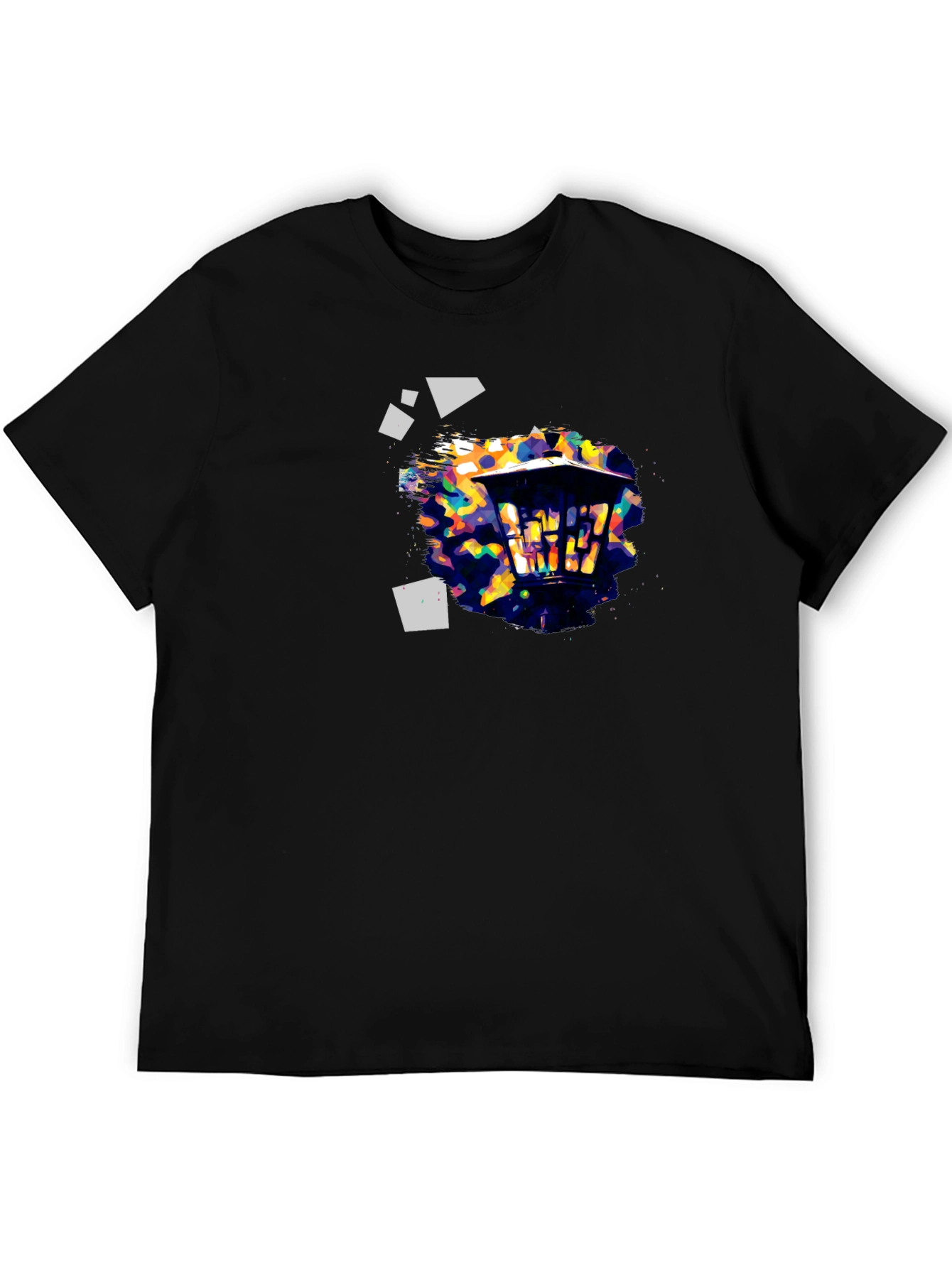 Abstract Geometric Lantern Print Black T-Shirt