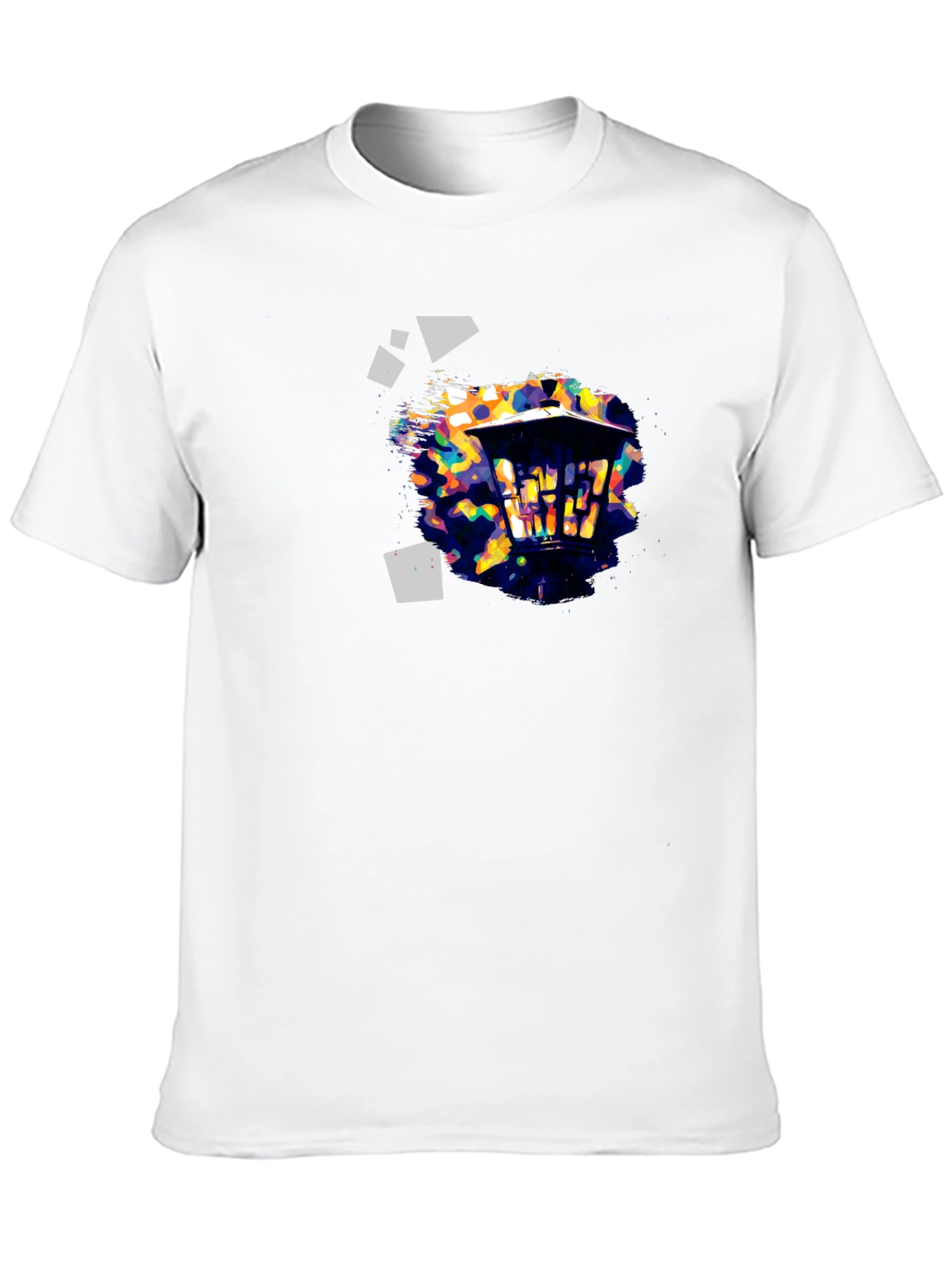 Abstract Geometric Lantern Print Black T-Shirt