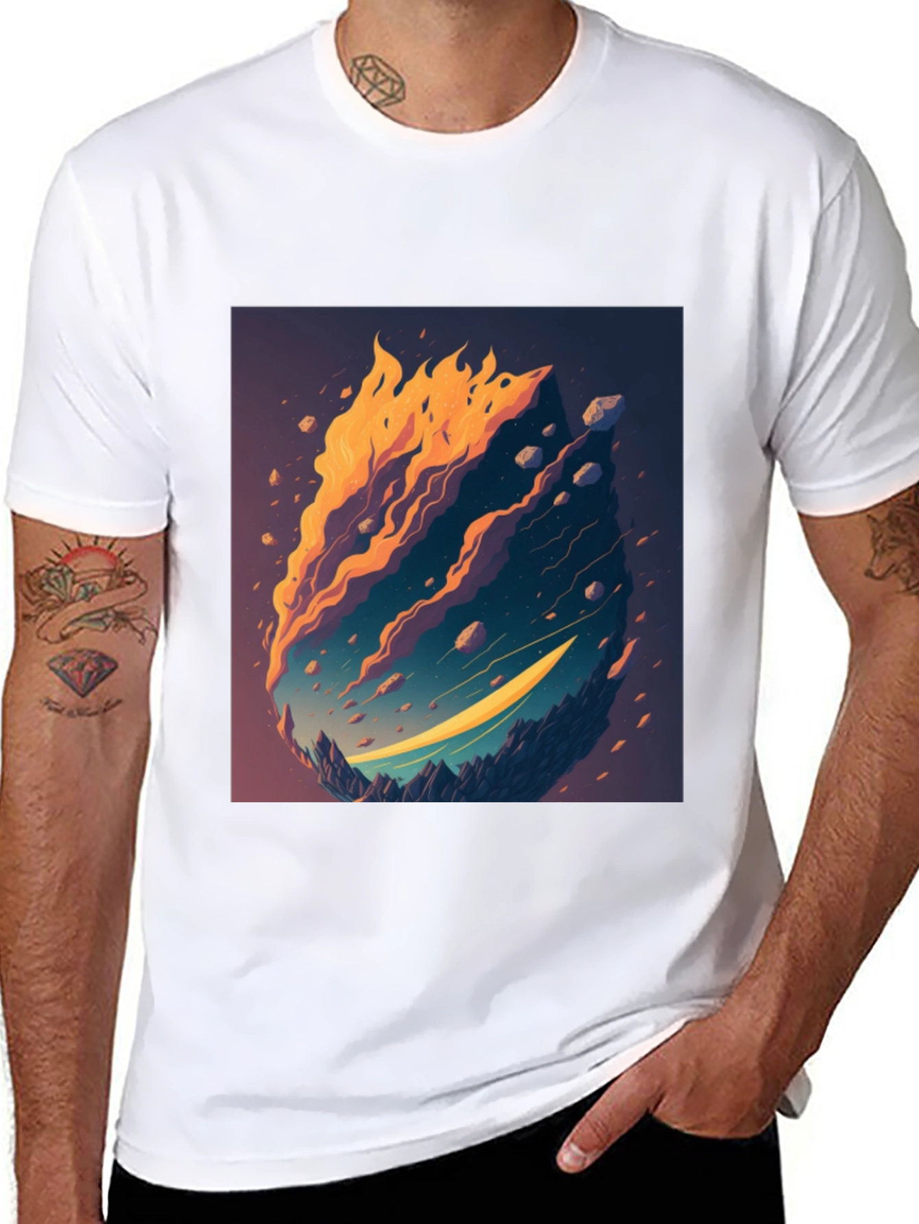 Fiery Landscape Graphic Tee - Unique Design