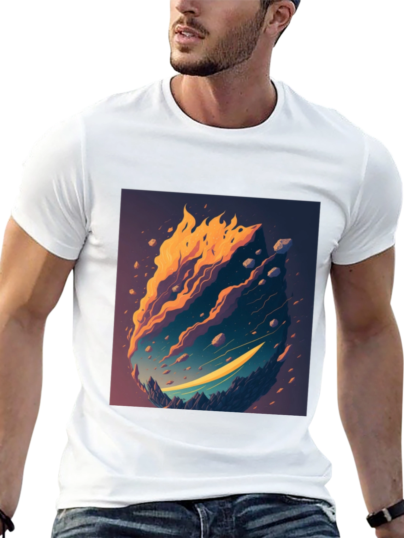Fiery Landscape Graphic Tee - Unique Design