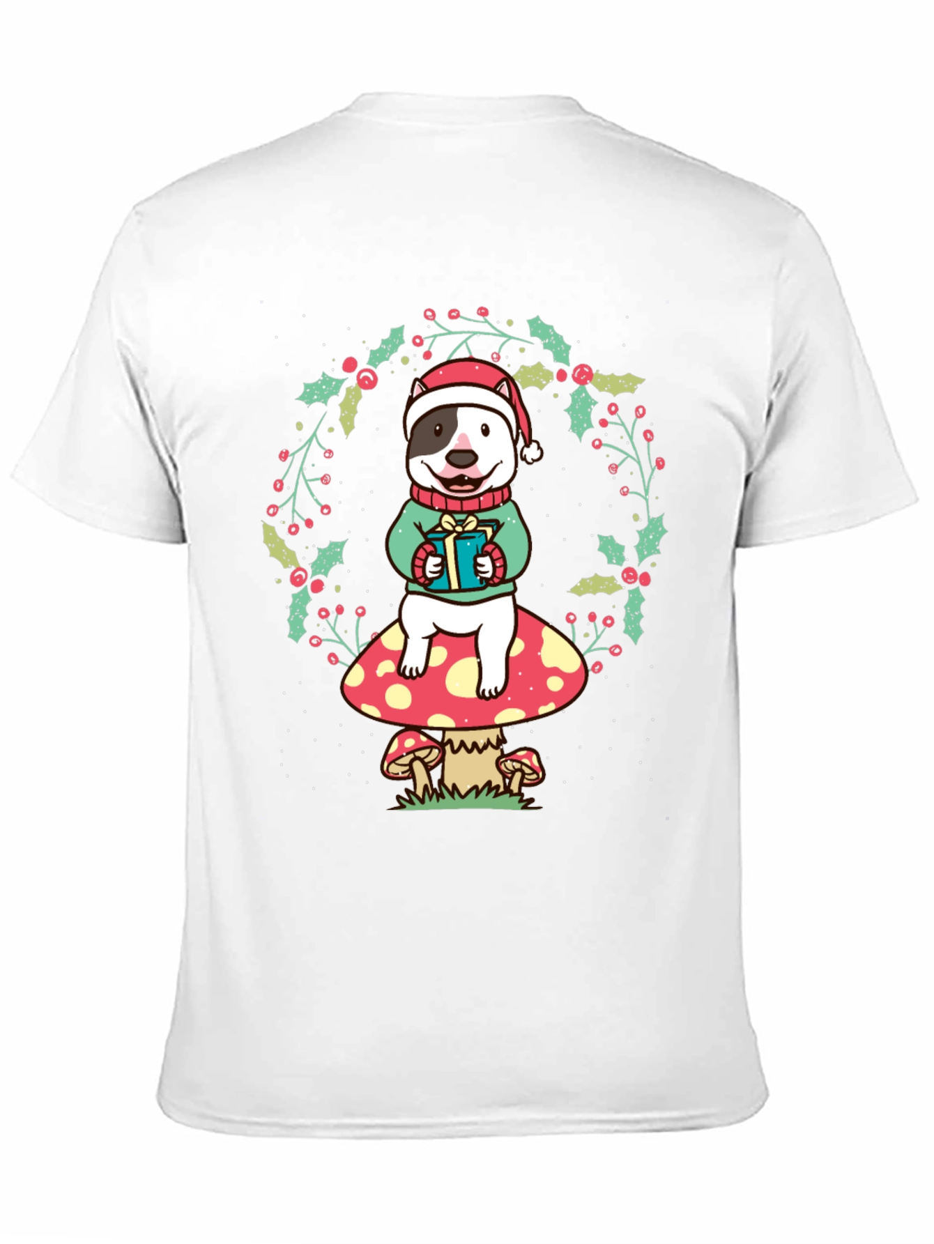 Festive Dog on Mushroom Christmas Tee