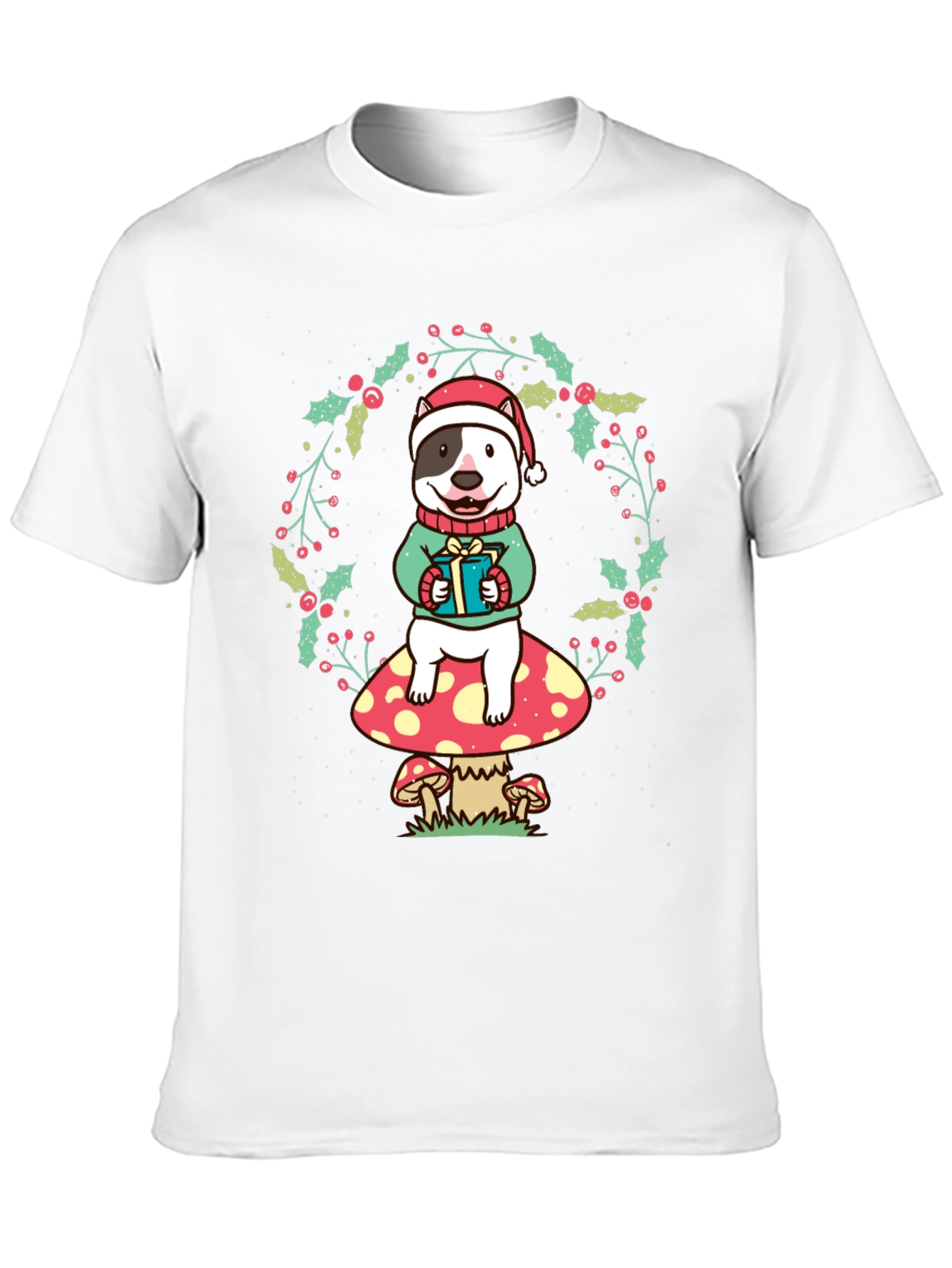 Festive Dog on Mushroom Christmas Tee