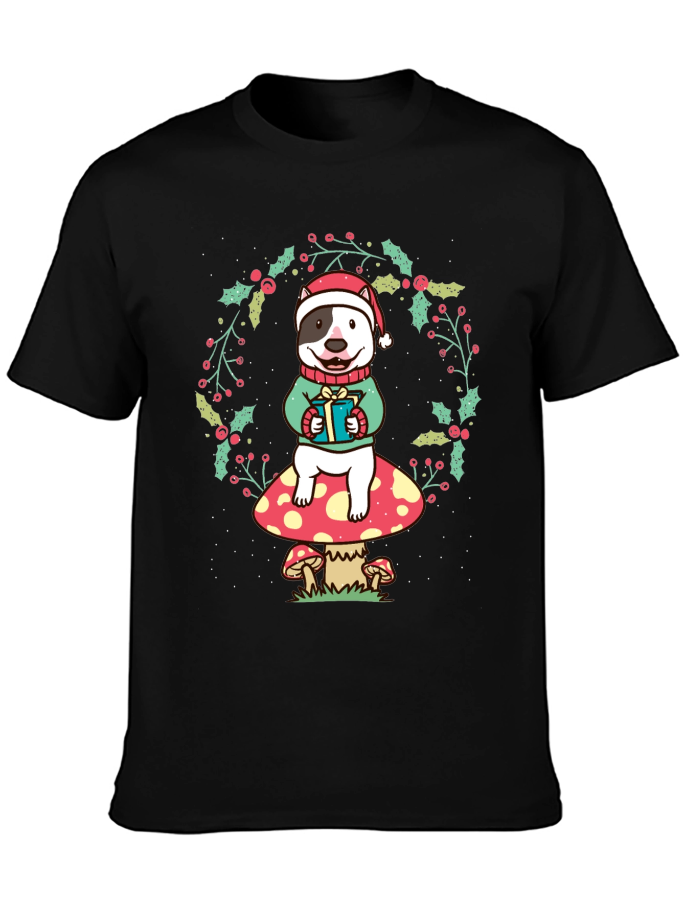 Festive Dog on Mushroom Christmas Tee