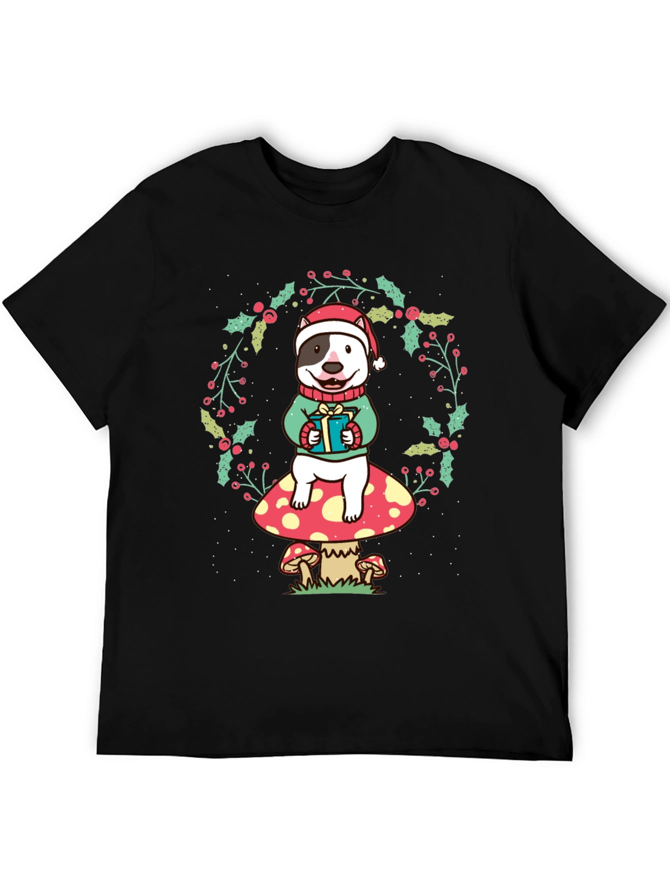 Festive Dog on Mushroom Christmas Tee