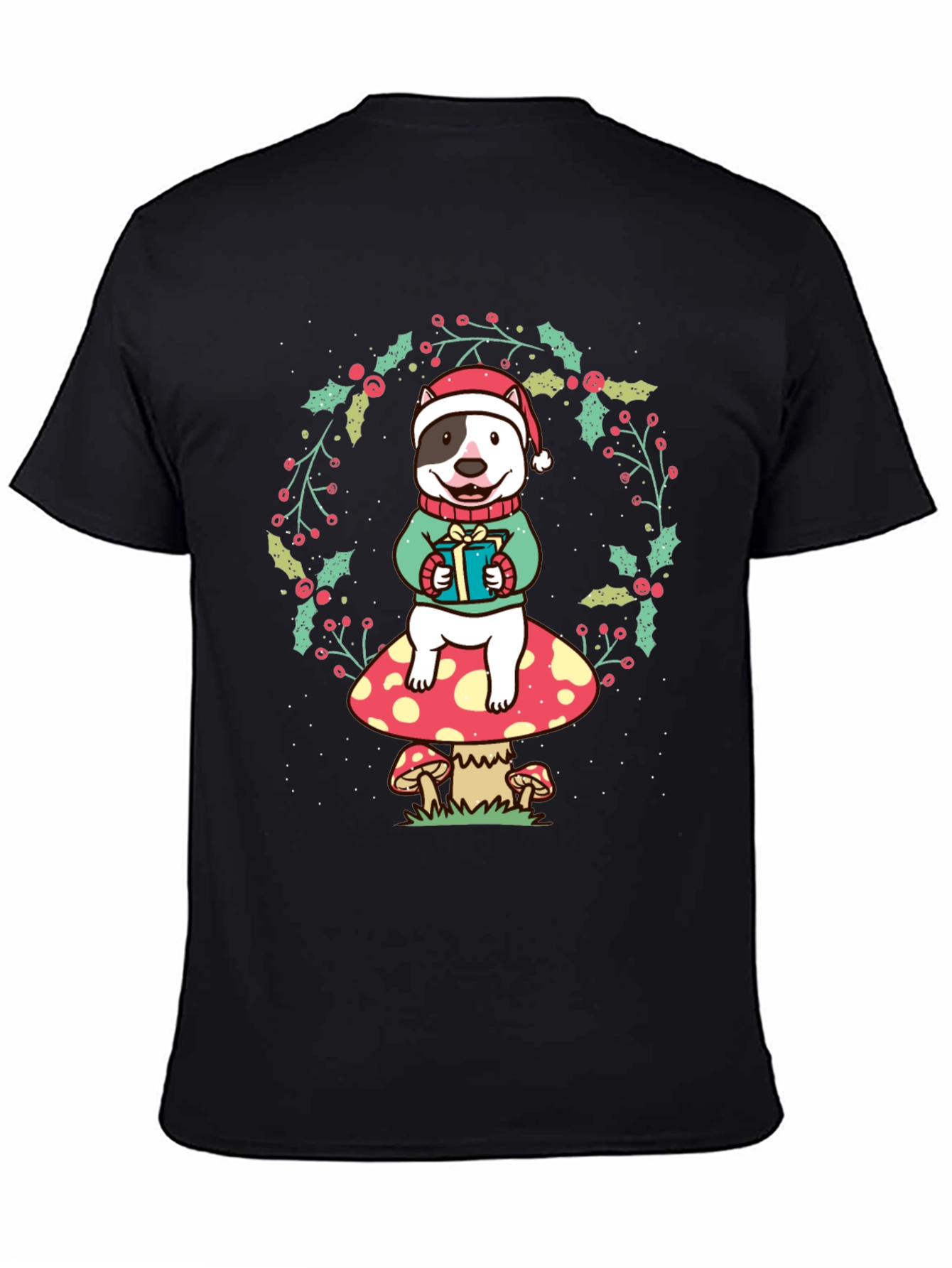 Festive Dog on Mushroom Christmas Tee