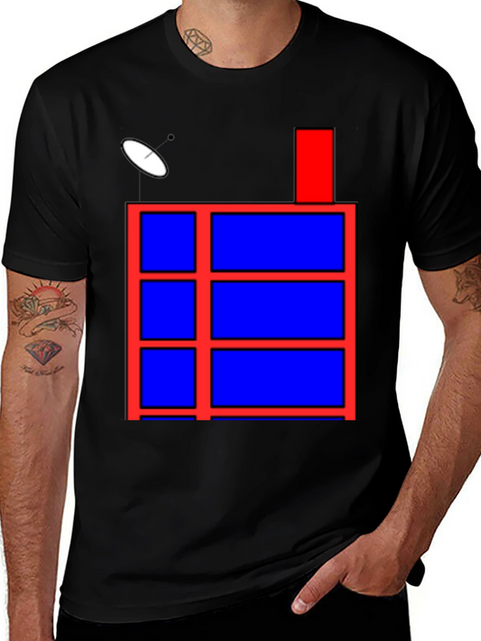 Geometric Red & Blue Graphic Print Black T-Shirt