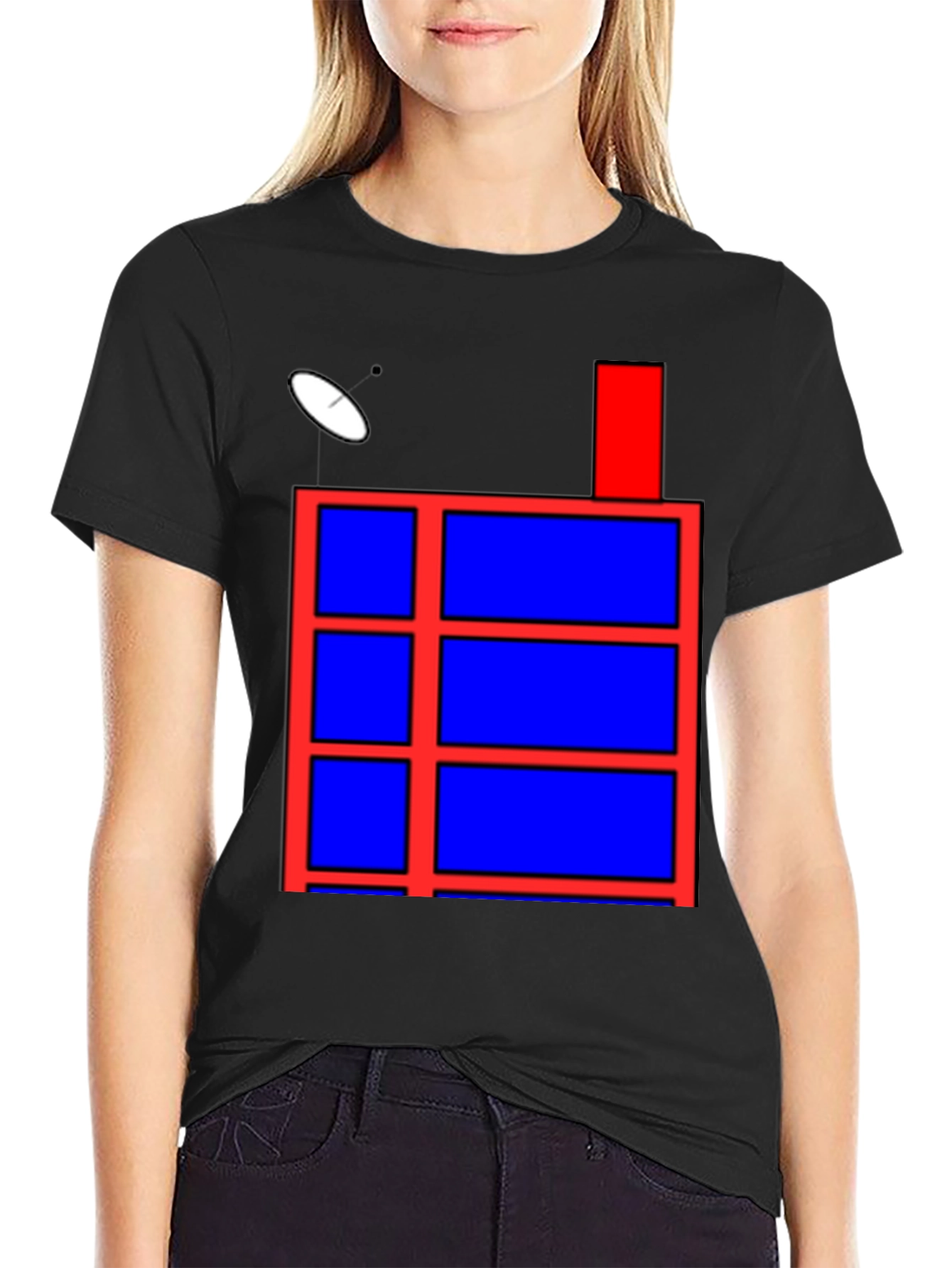 Geometric Red & Blue Graphic Print Black T-Shirt