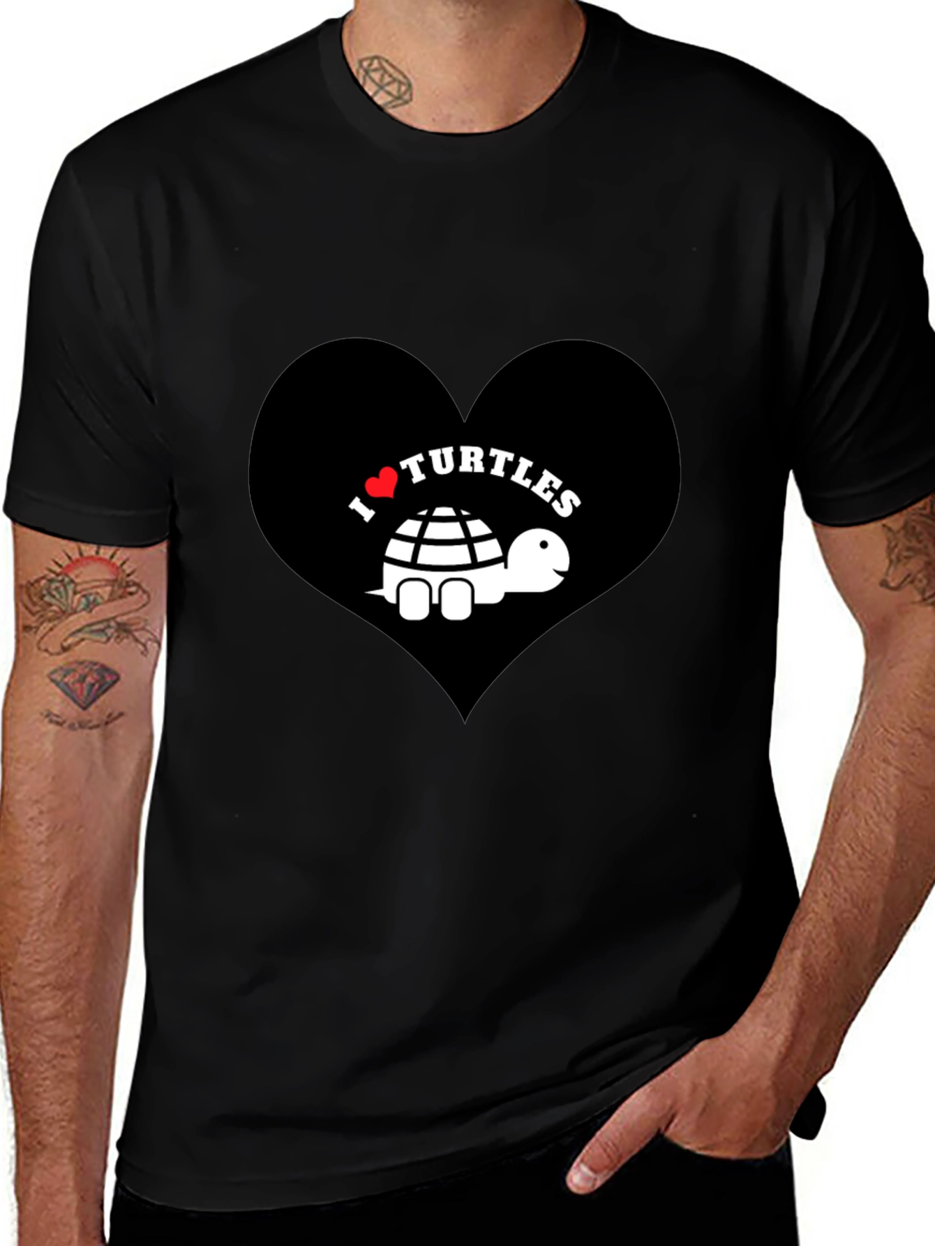 I Heart Turtles Graphic Tee - Black Cotton T-Shirt