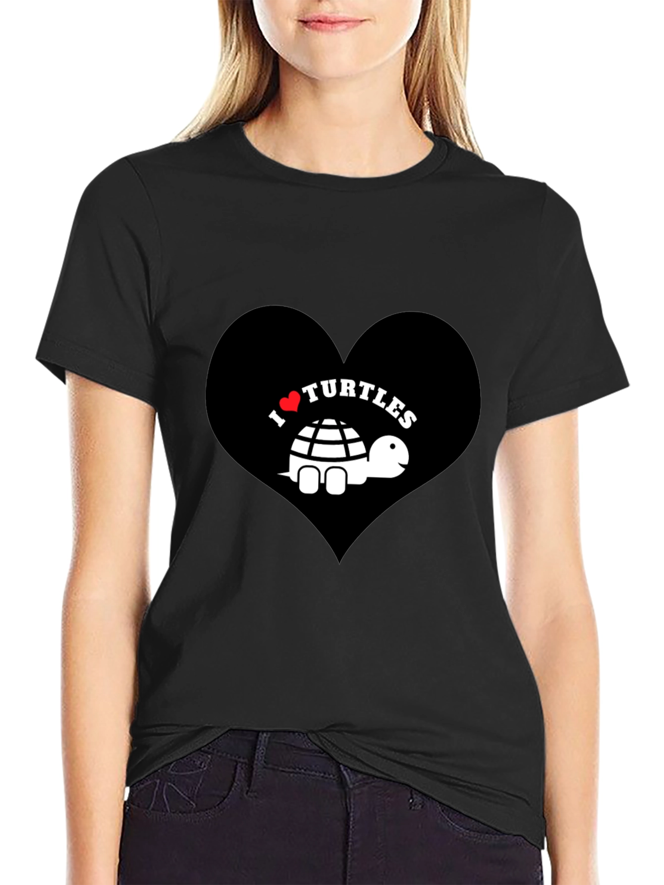 I Heart Turtles Graphic Tee - Black Cotton T-Shirt