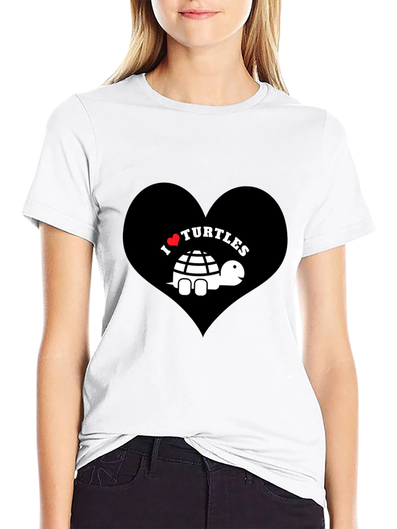 I Heart Turtles Graphic Tee - Black Cotton T-Shirt