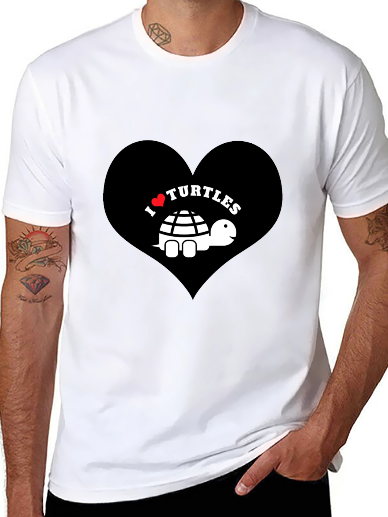I Heart Turtles Graphic Tee - Black Cotton T-Shirt