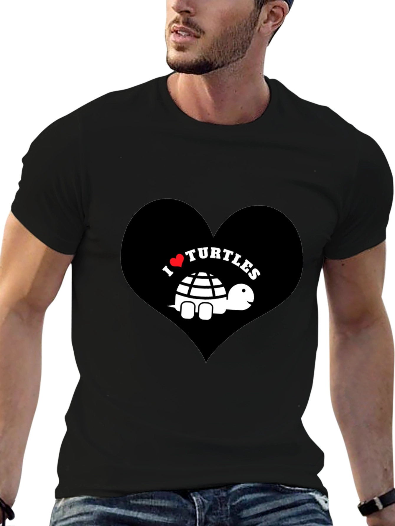 I Heart Turtles Graphic Tee - Black Cotton T-Shirt