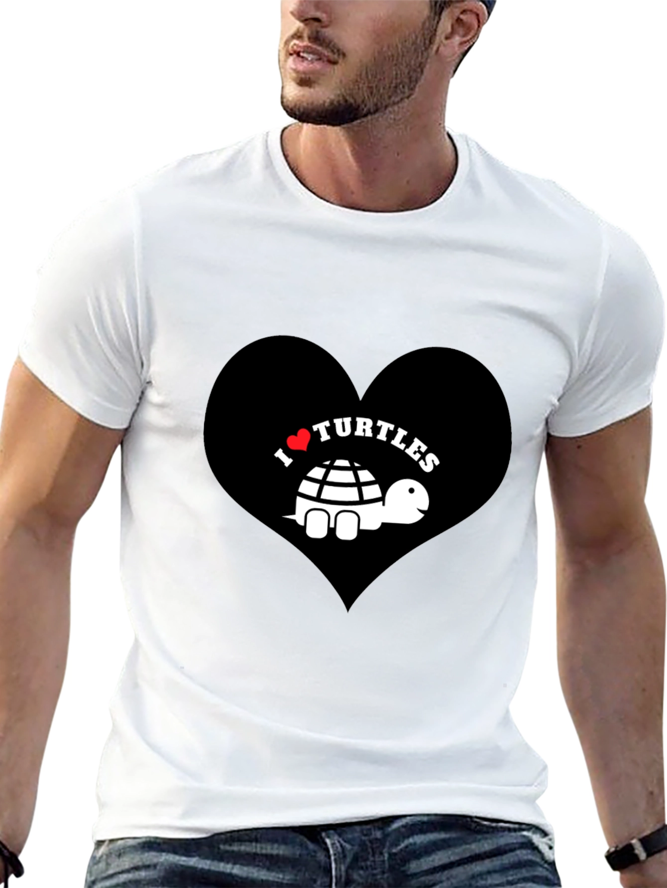 I Heart Turtles Graphic Tee - Black Cotton T-Shirt
