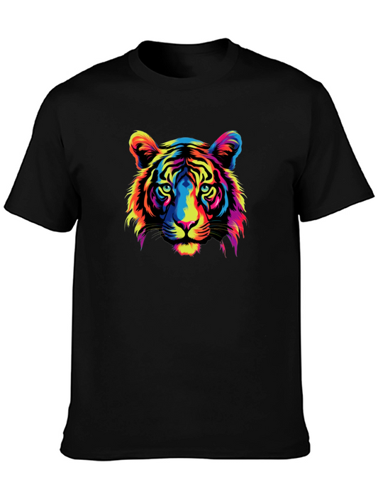 Colorful Tiger Graphic Black T-Shirt
