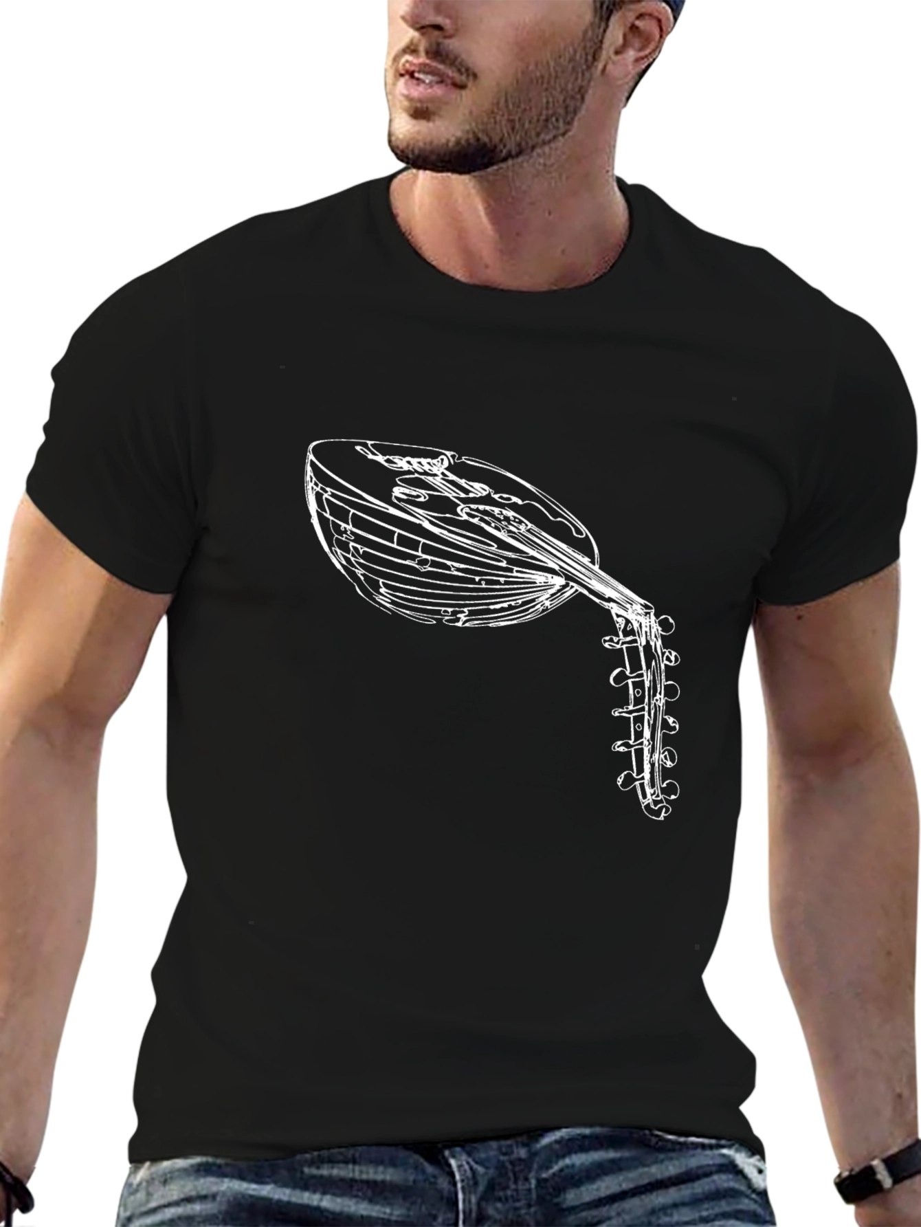 Oud Instrument Graphic Tee - Black Cotton Shirt