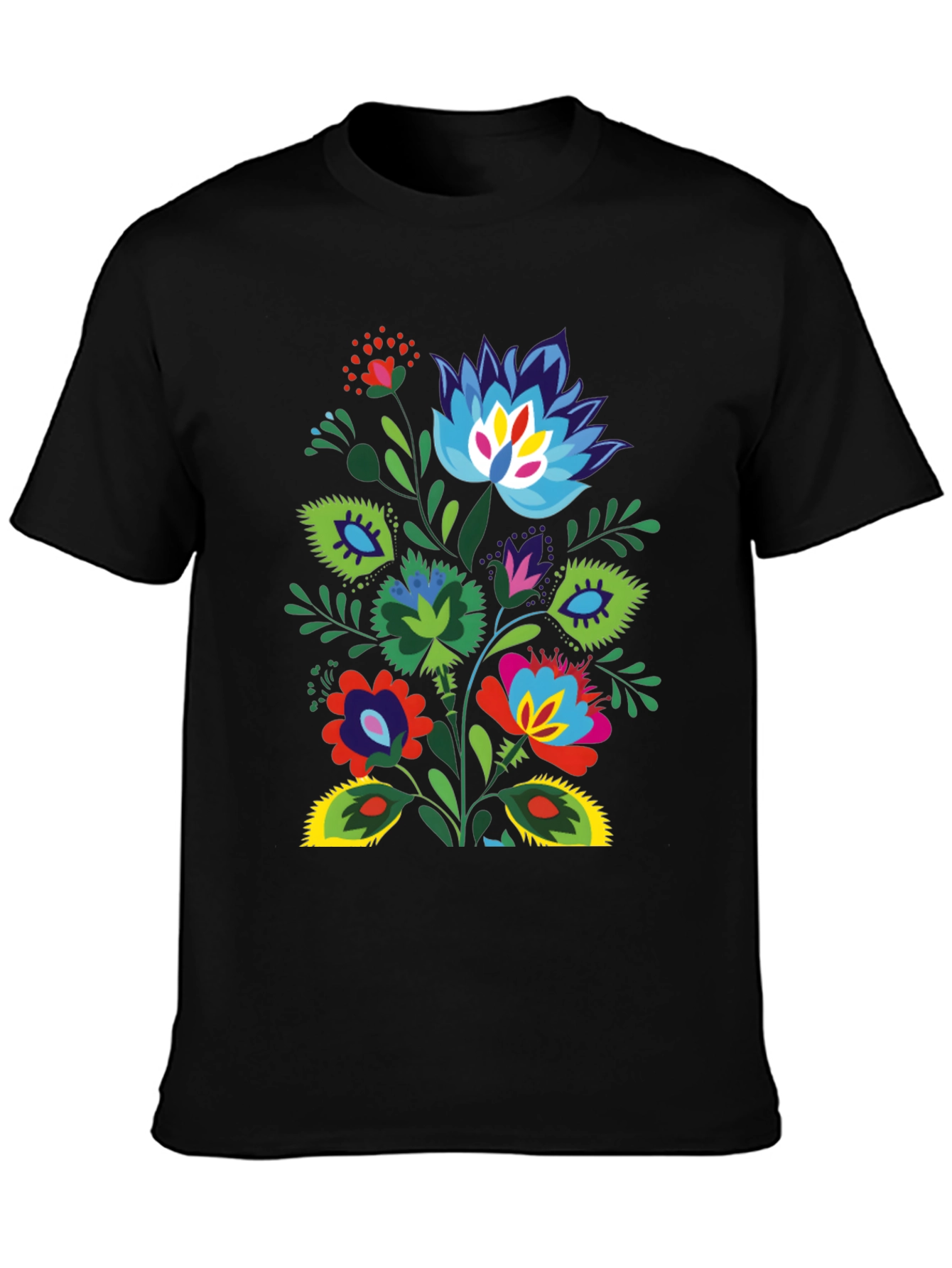 Floral Folk Art Black T-Shirt