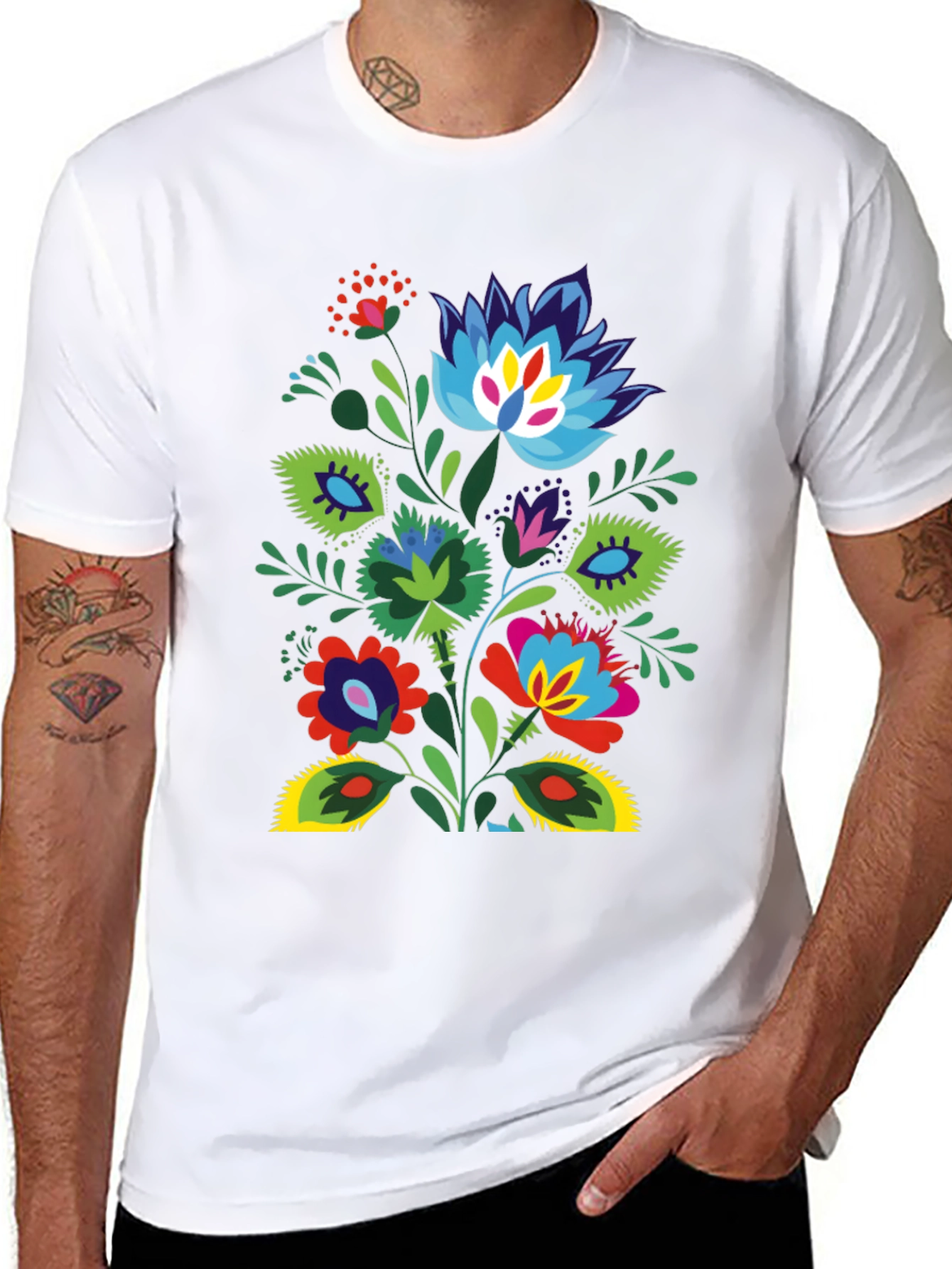 Floral Folk Art Black T-Shirt